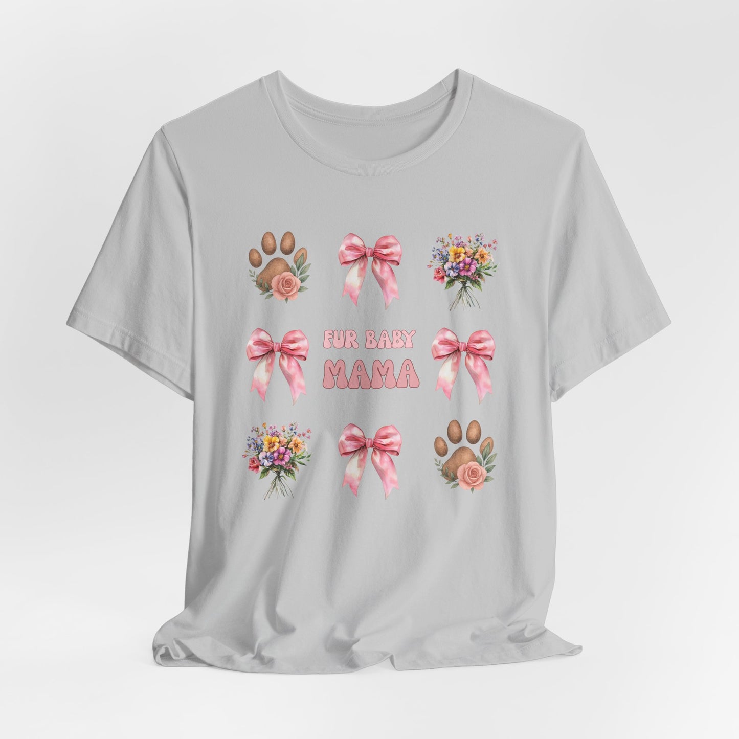Fur Baby Mama T-Shirt – Soft Cotton Tee with Pink Bows – Gift for Pet Moms