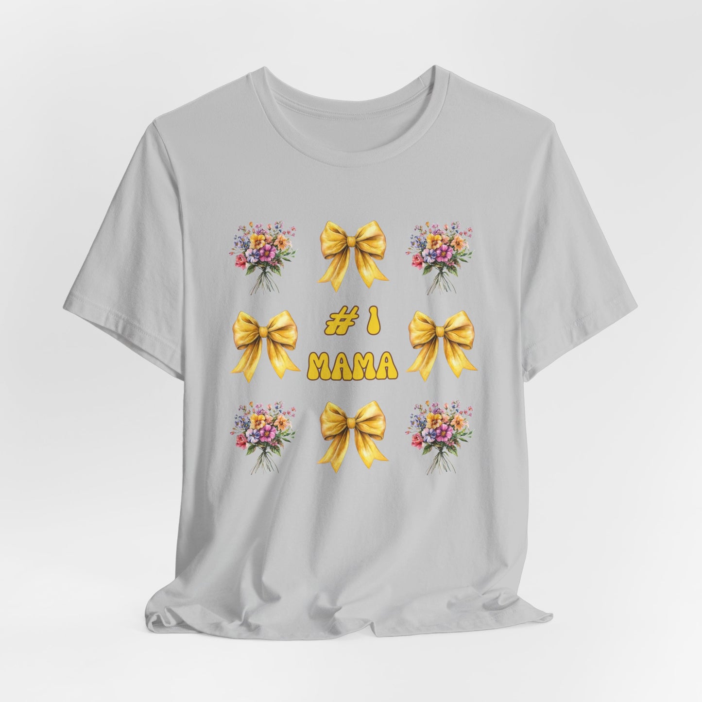 #1 Mama T-Shirt – Mother's Day Gift with Yellow Bows and Florals – Soft Cotton Tee