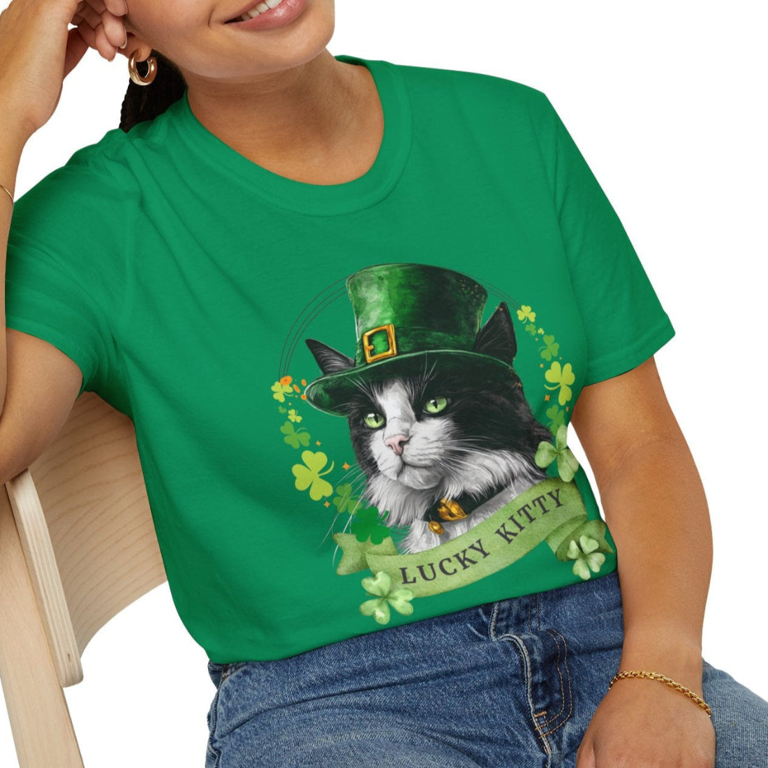 Black and White Cat - St. Patrick’s Day Cat Lover T-Shirt