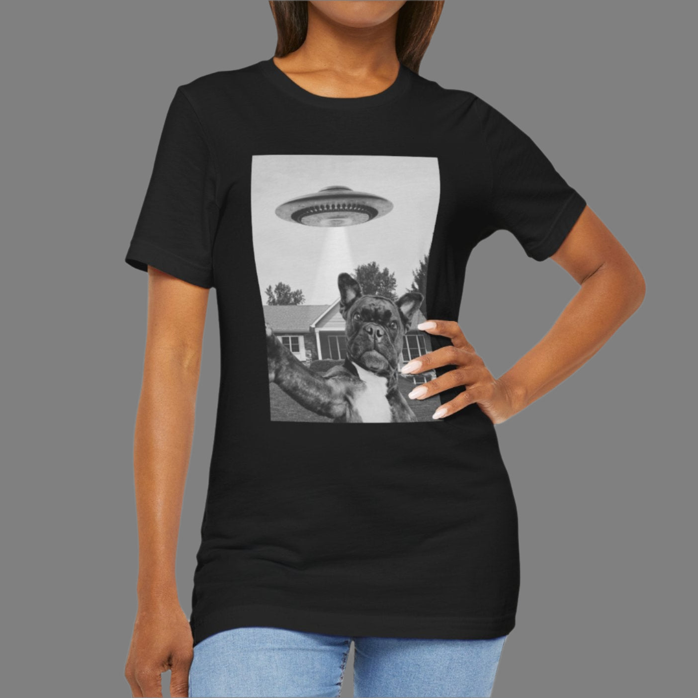 Funny Frenchie Alien Selfie T-Shirt