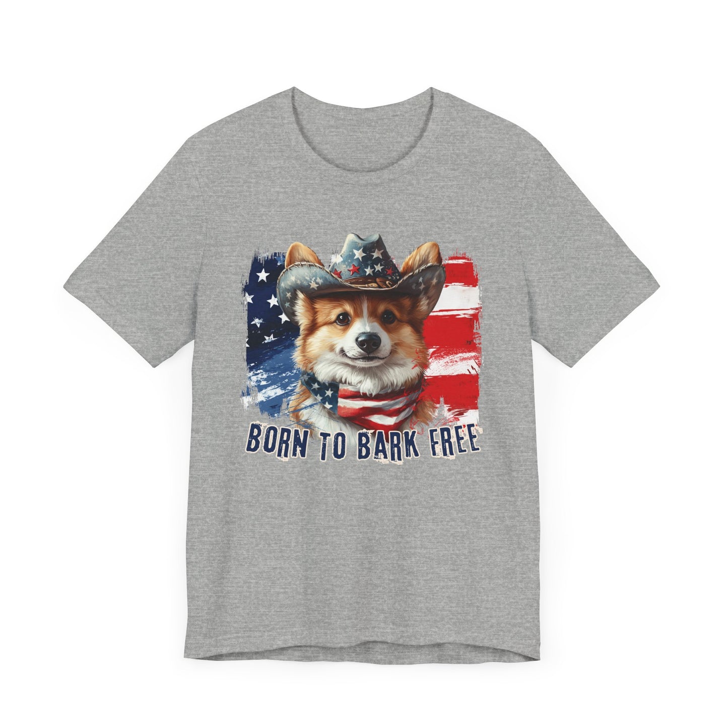 Corgi Patriotic T-Shirt "Born to Bark Free" - Dog-Themed Patriotic Design