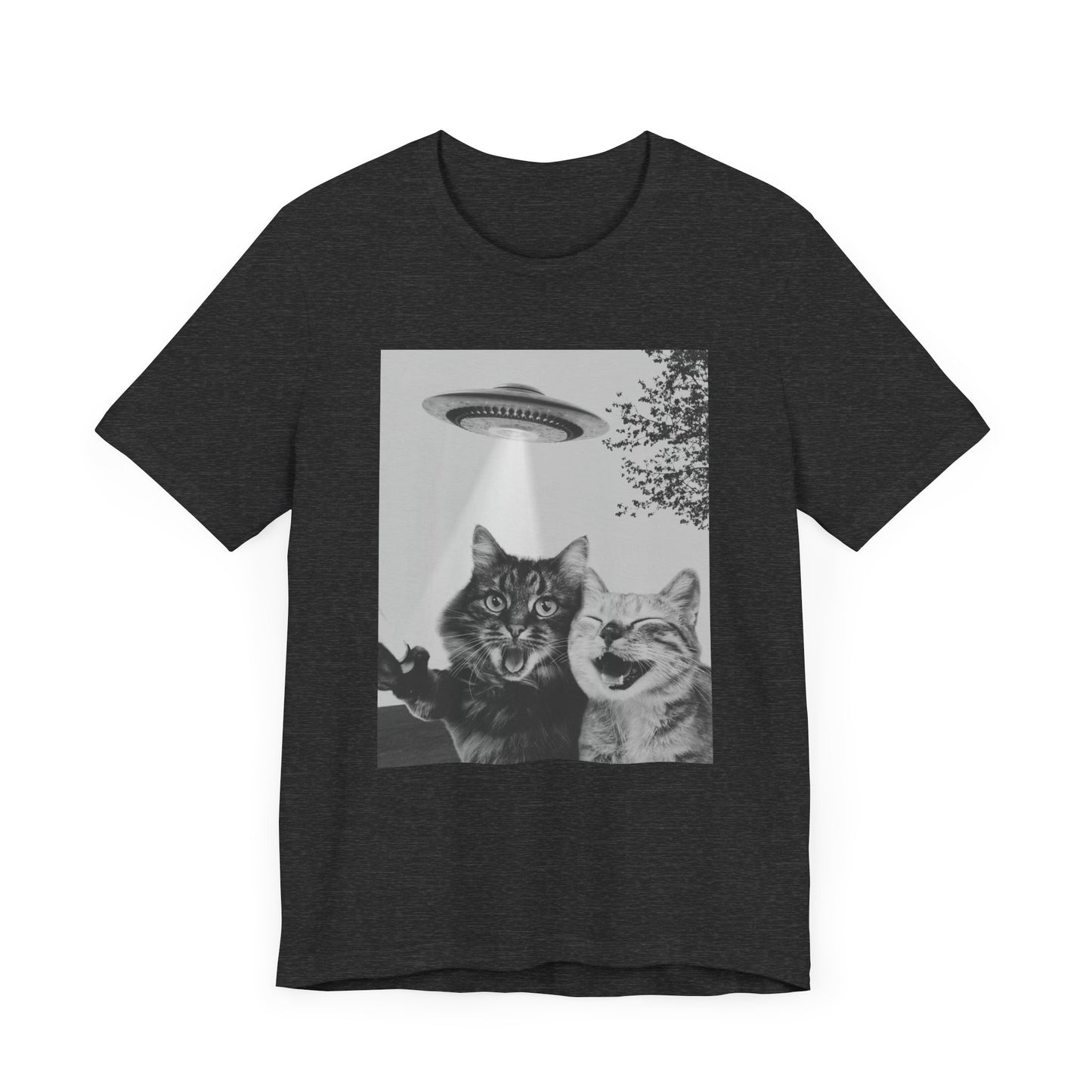 Funny Two Cats Alien UFO Selfie T-Shirt
