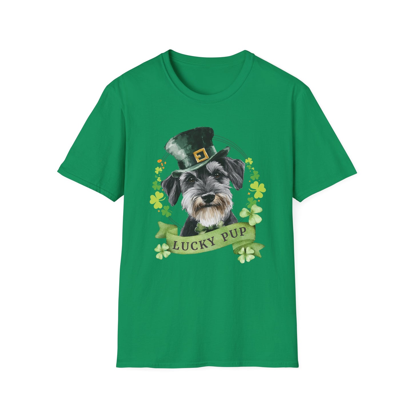 St. Patrick’s Day t-shirt featuring a Papillon dog with a shamrock garland and festive Irish design