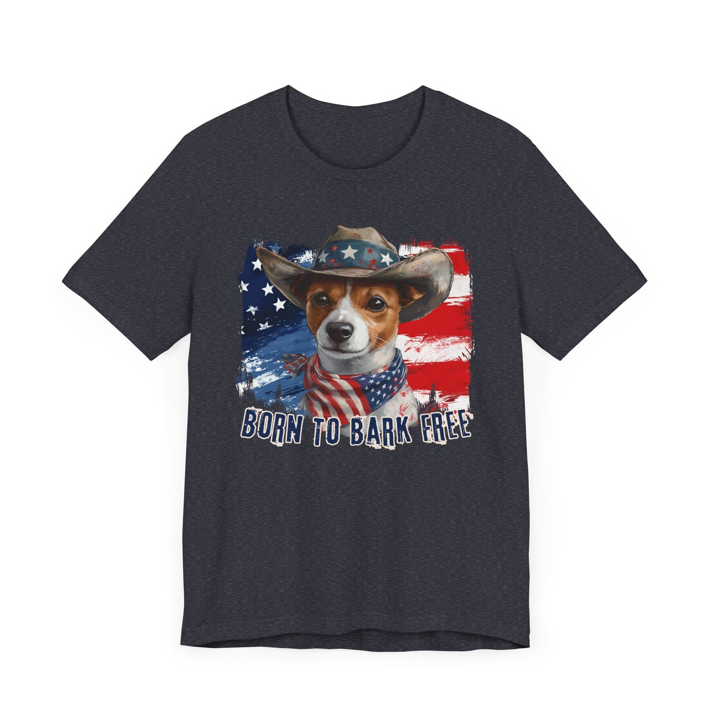 Jack Russel Patriotic T-Shirt "Born to Bark Free" - Dog-Themed Patriotic Design