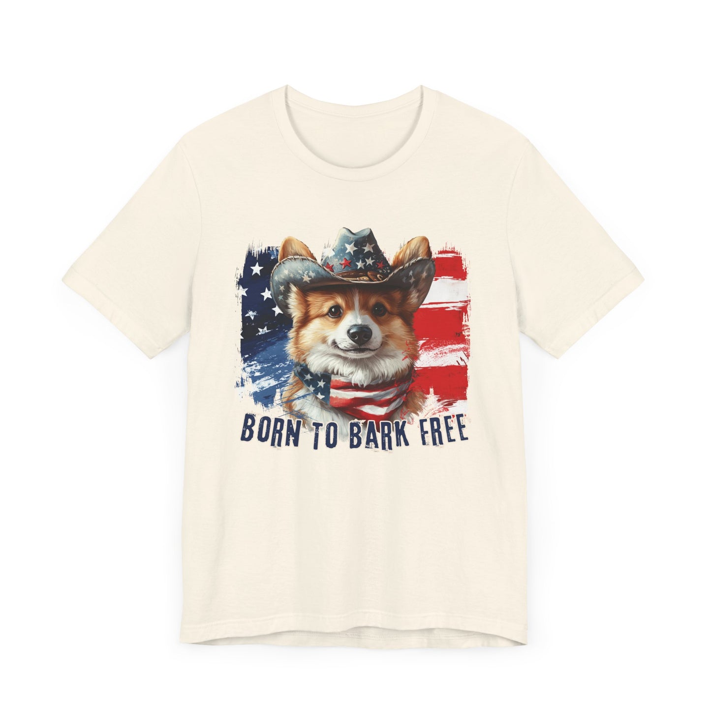 Corgi Patriotic T-Shirt "Born to Bark Free" - Dog-Themed Patriotic Design
