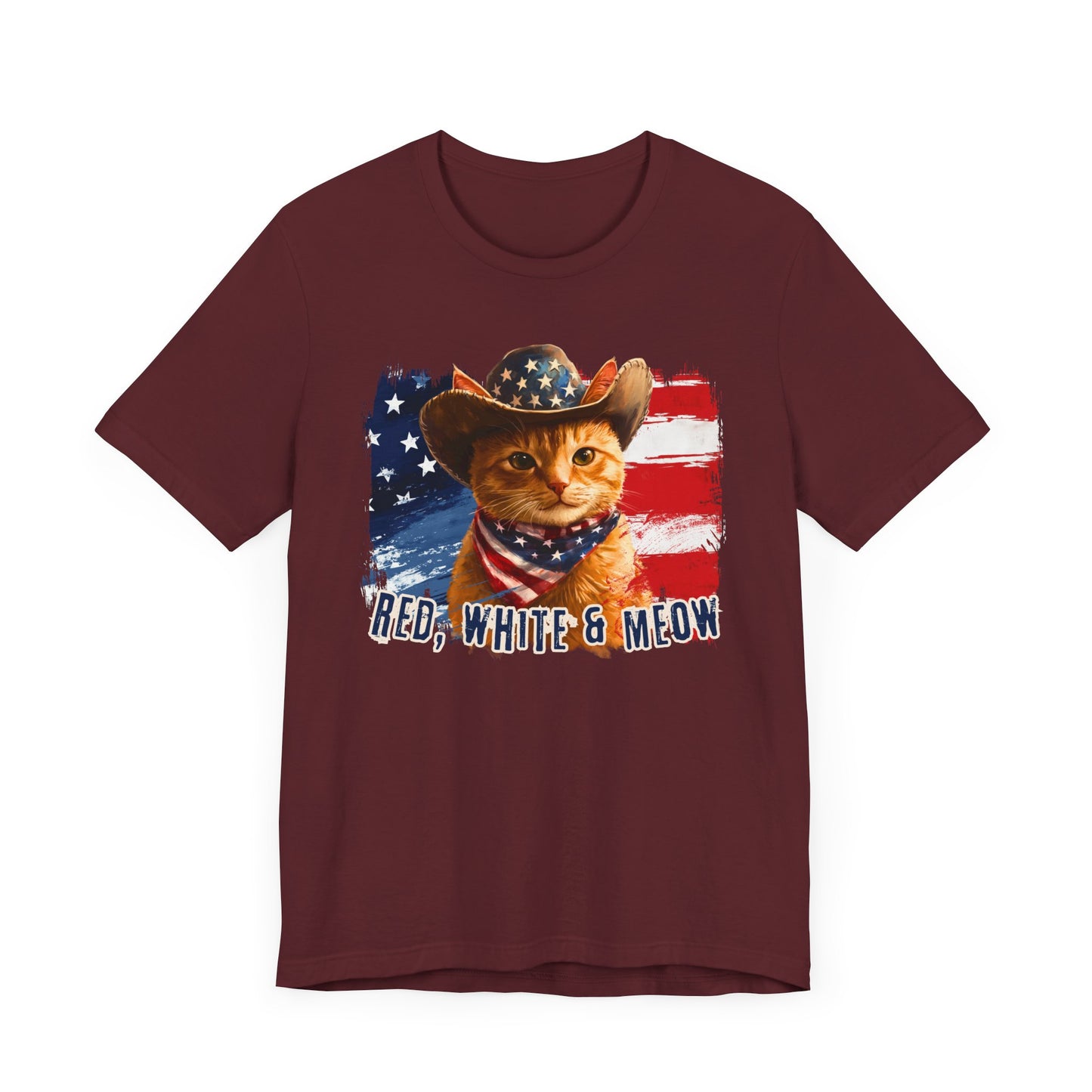 Ginger Cat Patriotic T-Shirt "Red, White & Meow" - Cat-Themed Patriotic Design