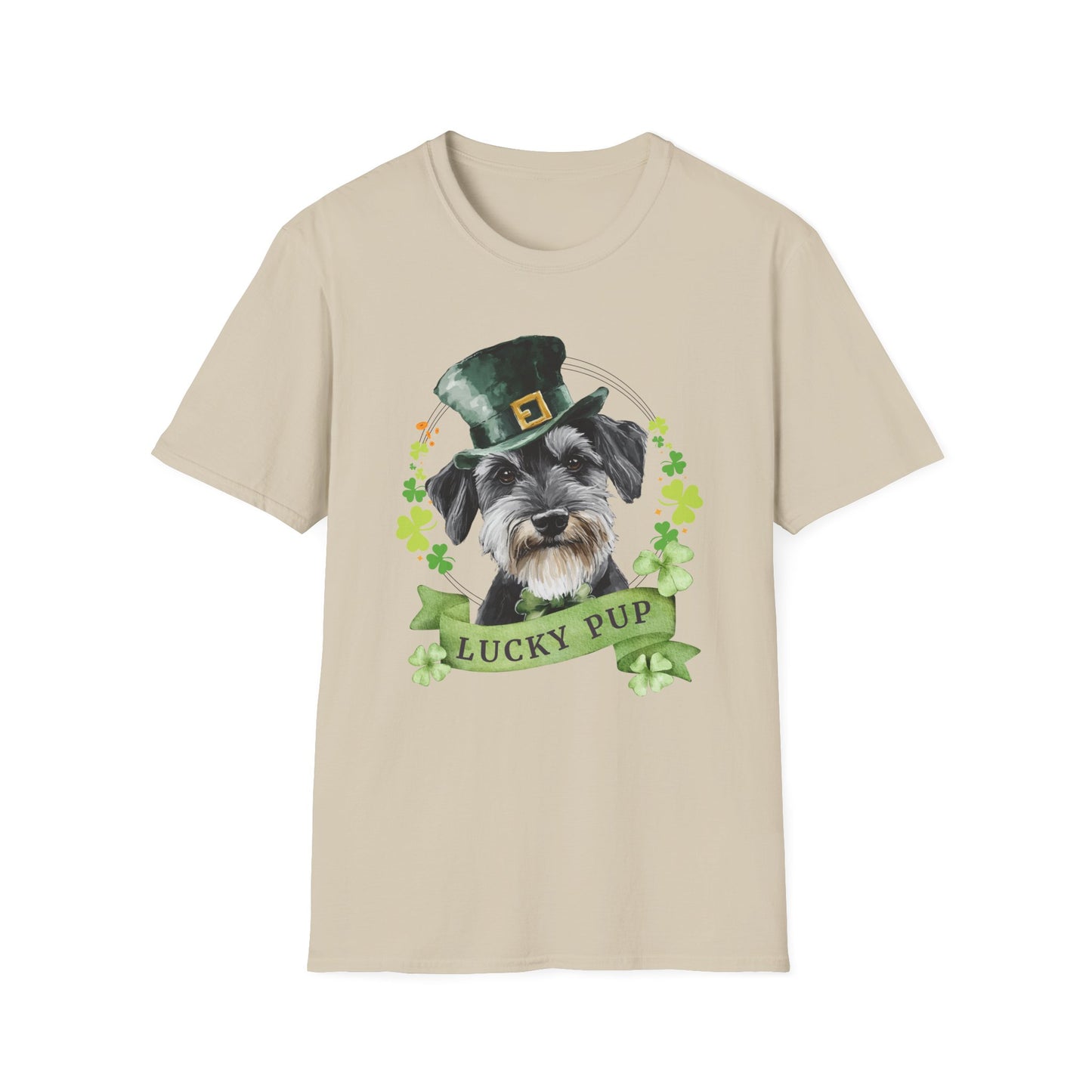 St. Patrick’s Day t-shirt featuring a Papillon dog with a shamrock garland and festive Irish design