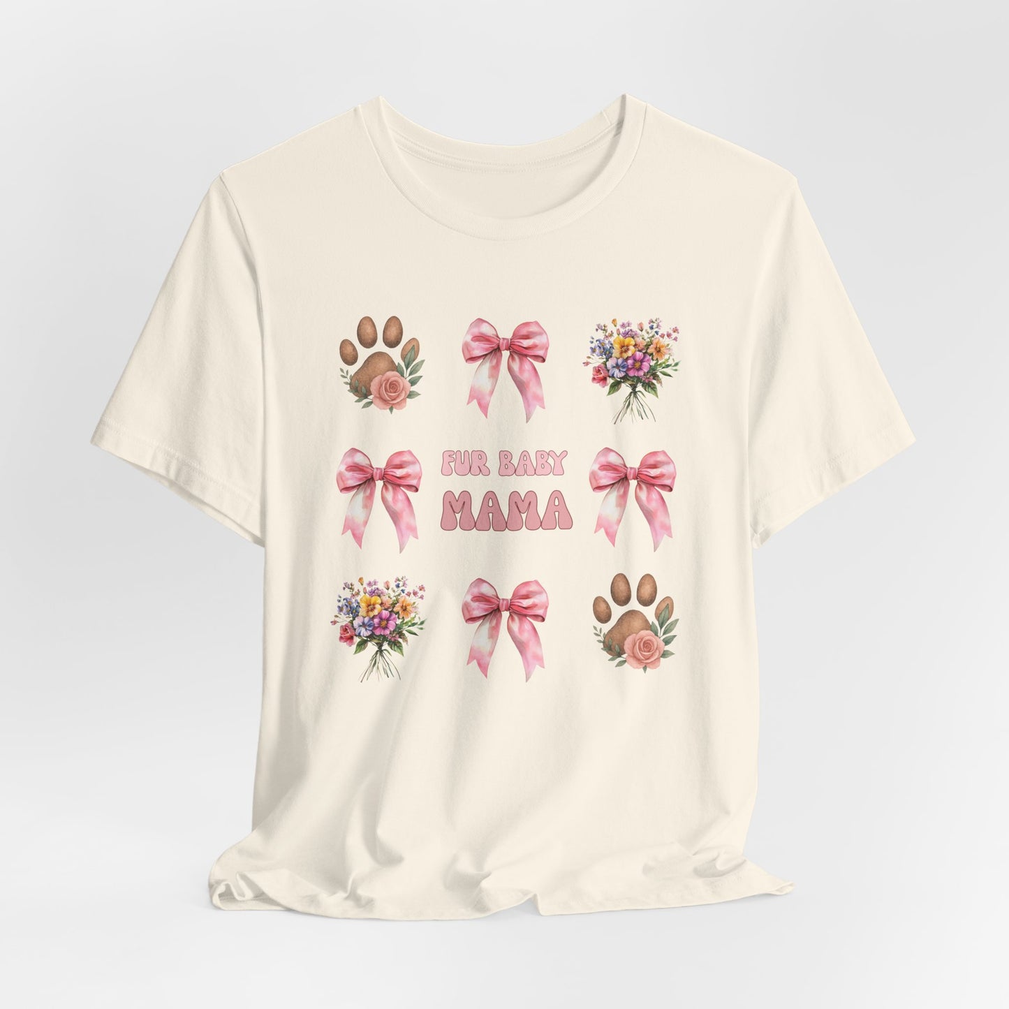 Fur Baby Mama T-Shirt – Soft Cotton Tee with Pink Bows – Gift for Pet Moms