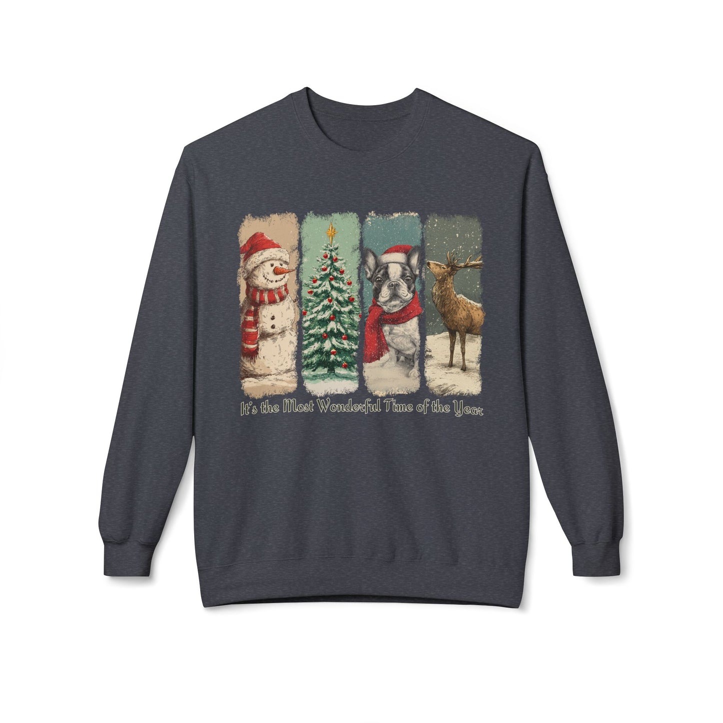 Frenchie Santa – Vintage Brush Stroke Christmas Sweater