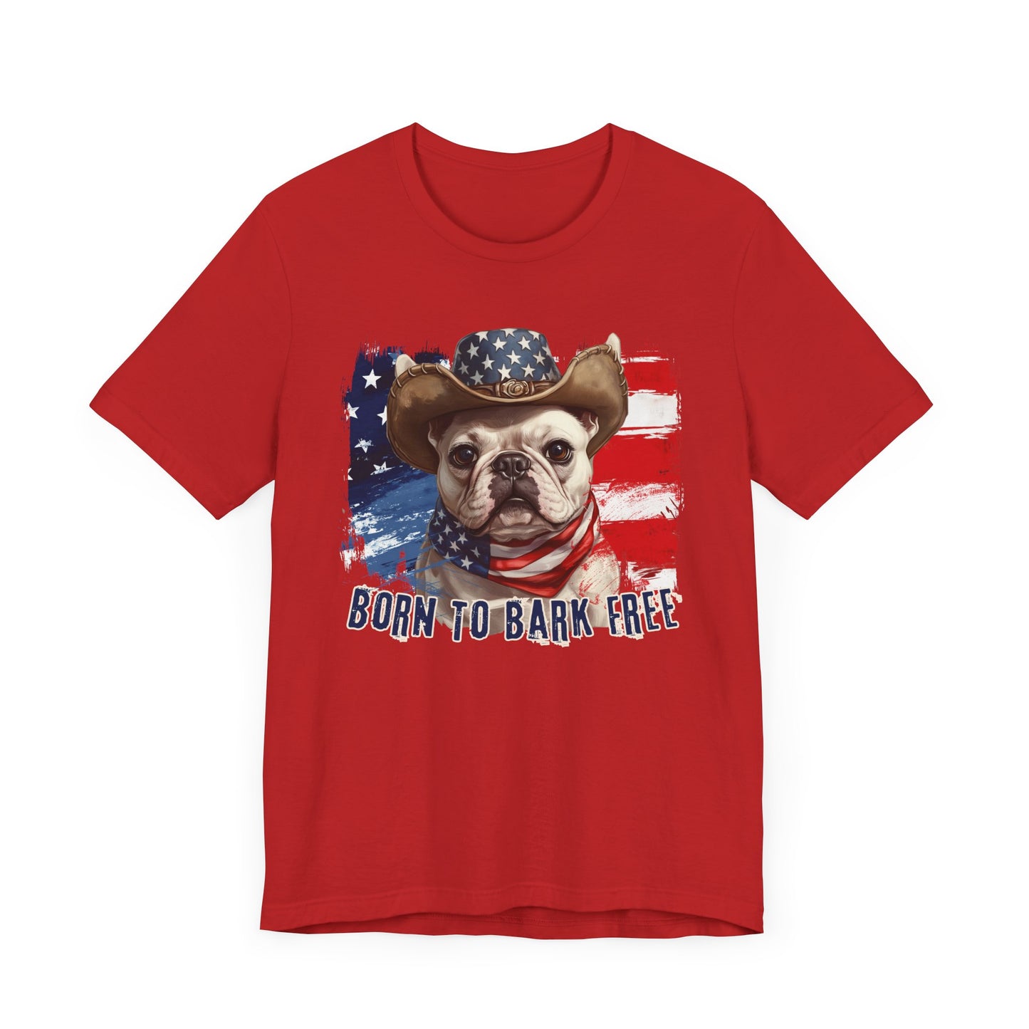 French Bulldog Patriotic T-Shirt "Born to Bark Free" - Dog-Themed Patriotic Design