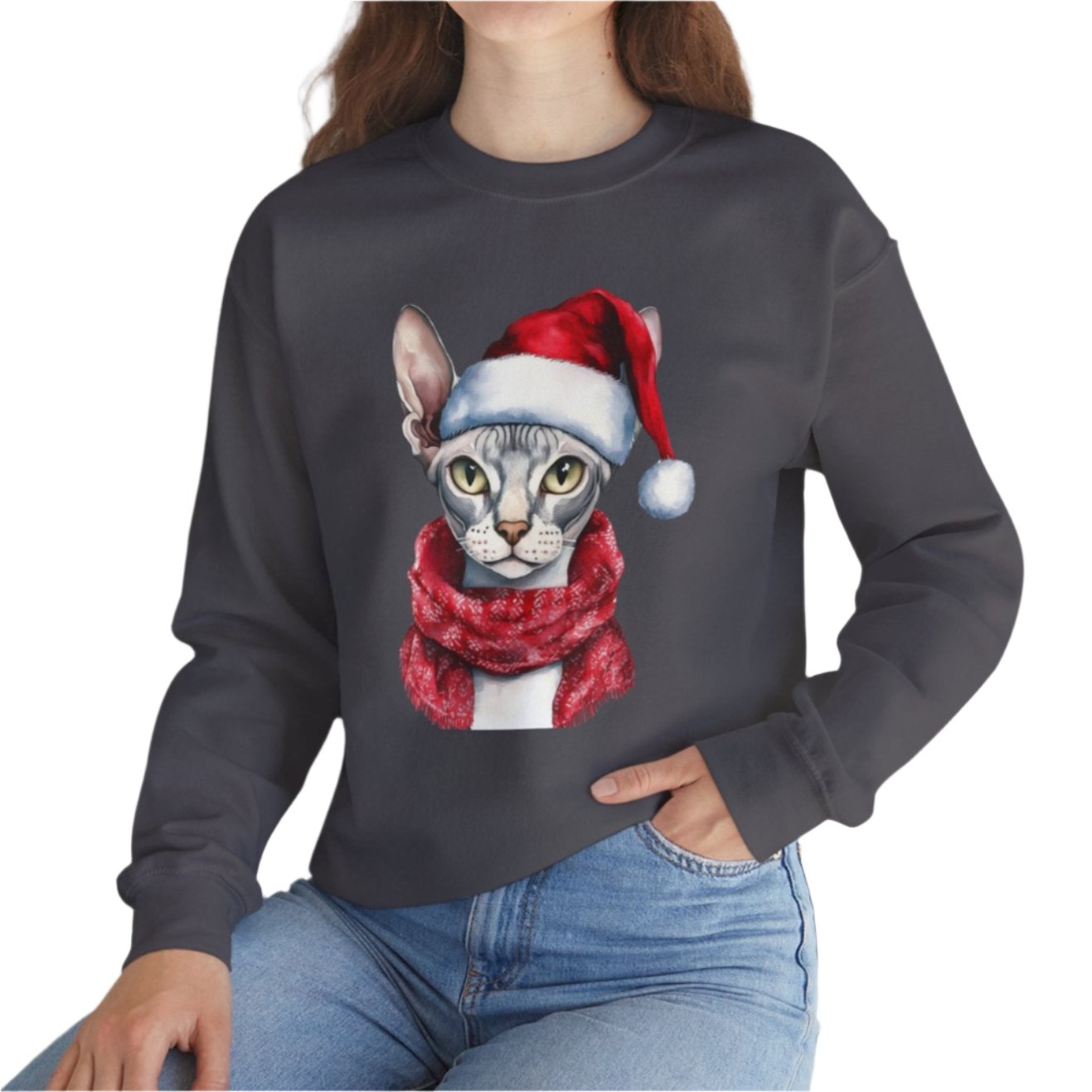 Sphynx Cat Santa Sweater – A Festive Gift for Cat Lovers
