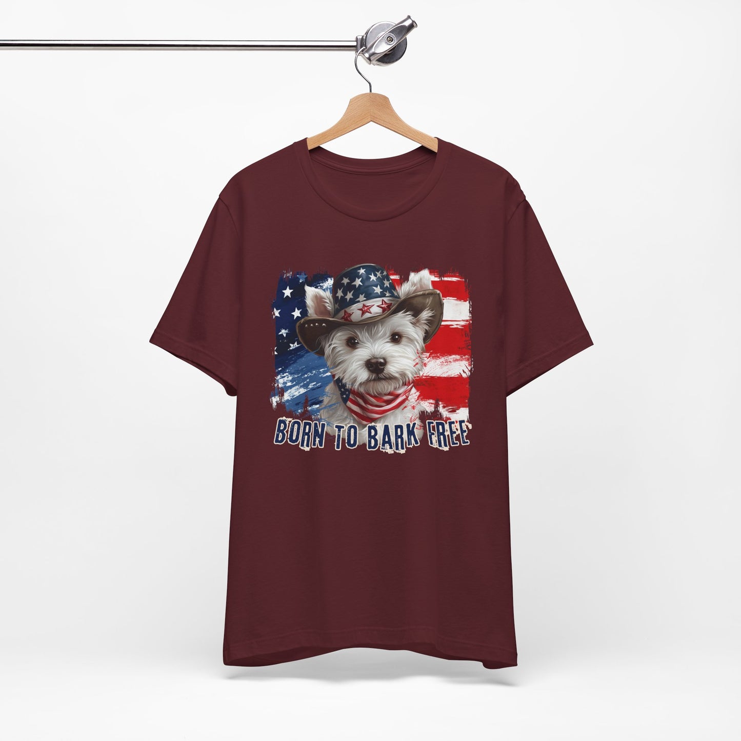 born to bark free westie patriotic t-shirt, 4th of july, independance day dog lover t-shirt