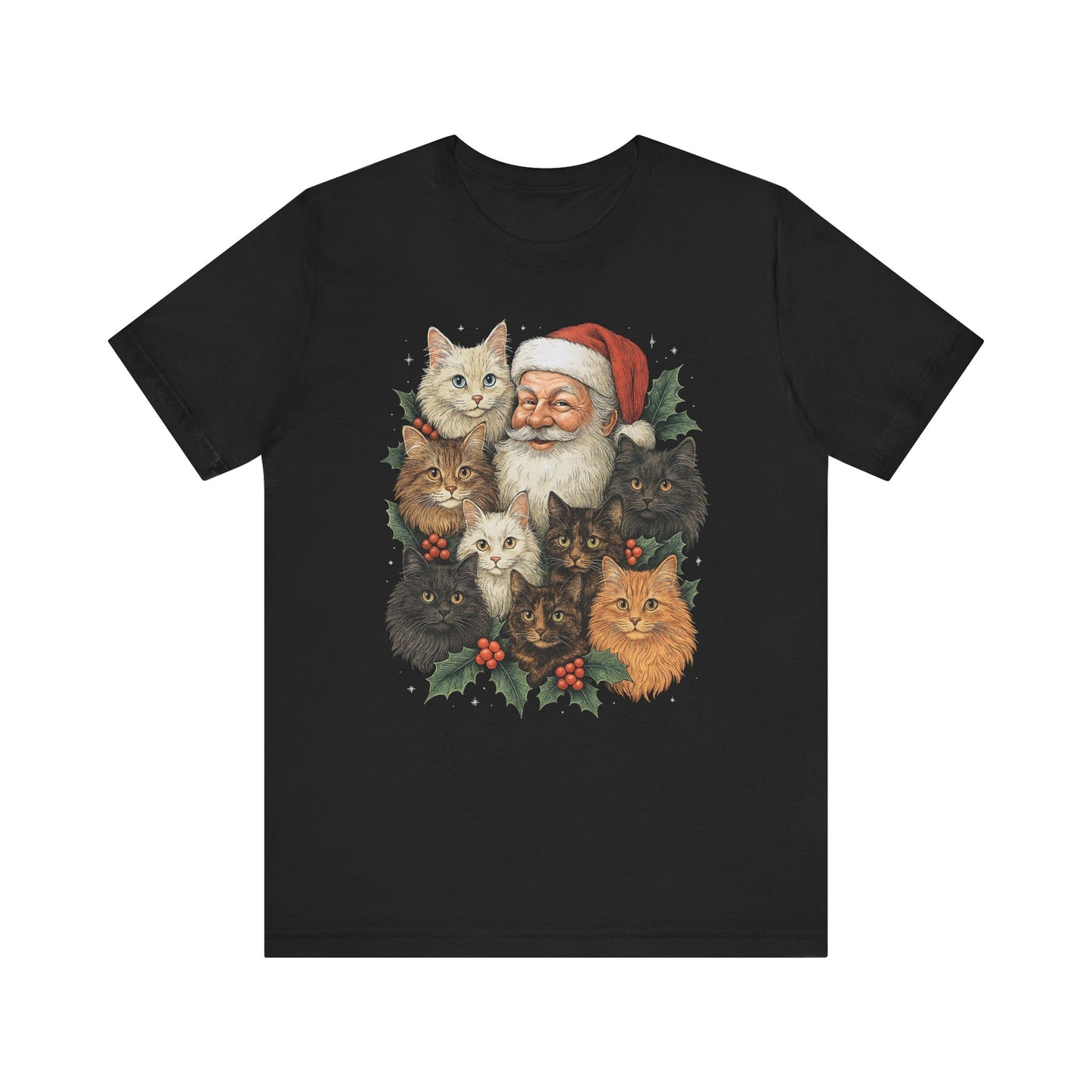 Santa & His Fluffy Cats Christmas T-Shirt – Vintage Holiday Cat Lover Tee