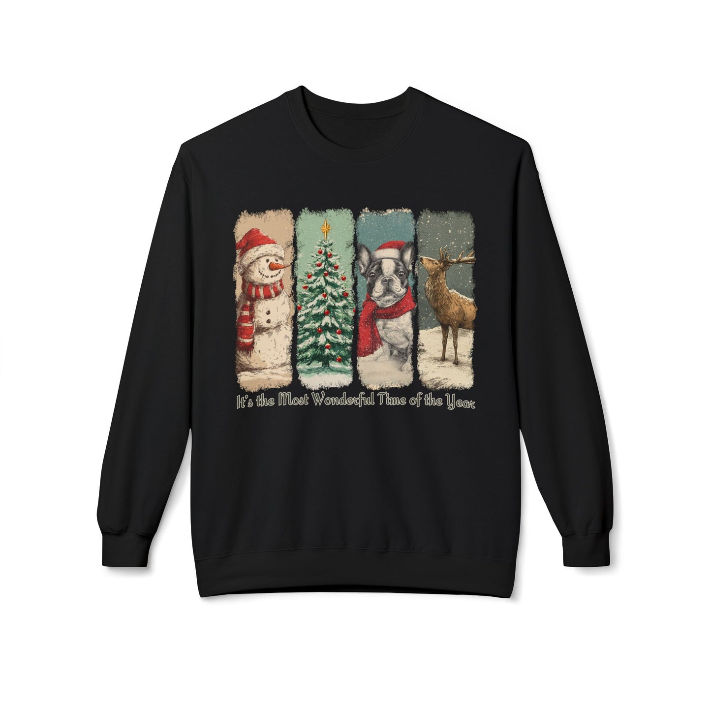 Frenchie Santa – Vintage Brush Stroke Christmas Sweater