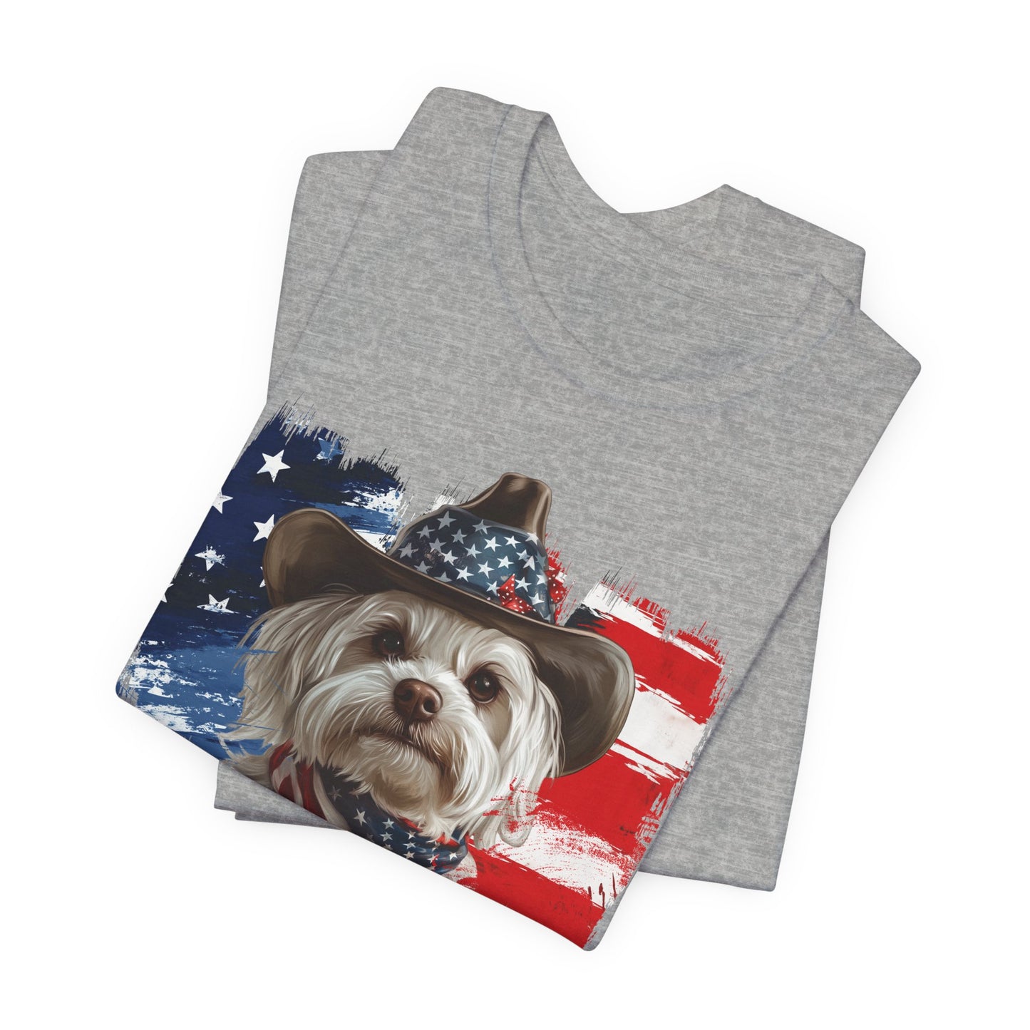 Maltese Patriotic T-Shirt "Born to Bark Free" - Dog-Themed Patriotic Design