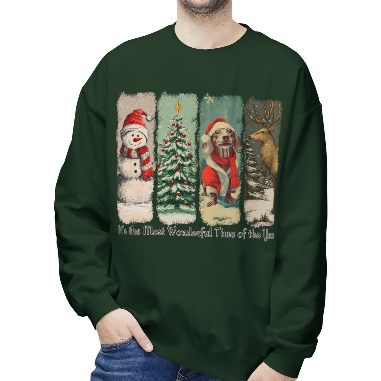 Dachshund Santa – Vintage Brush Stroke Christmas Sweater