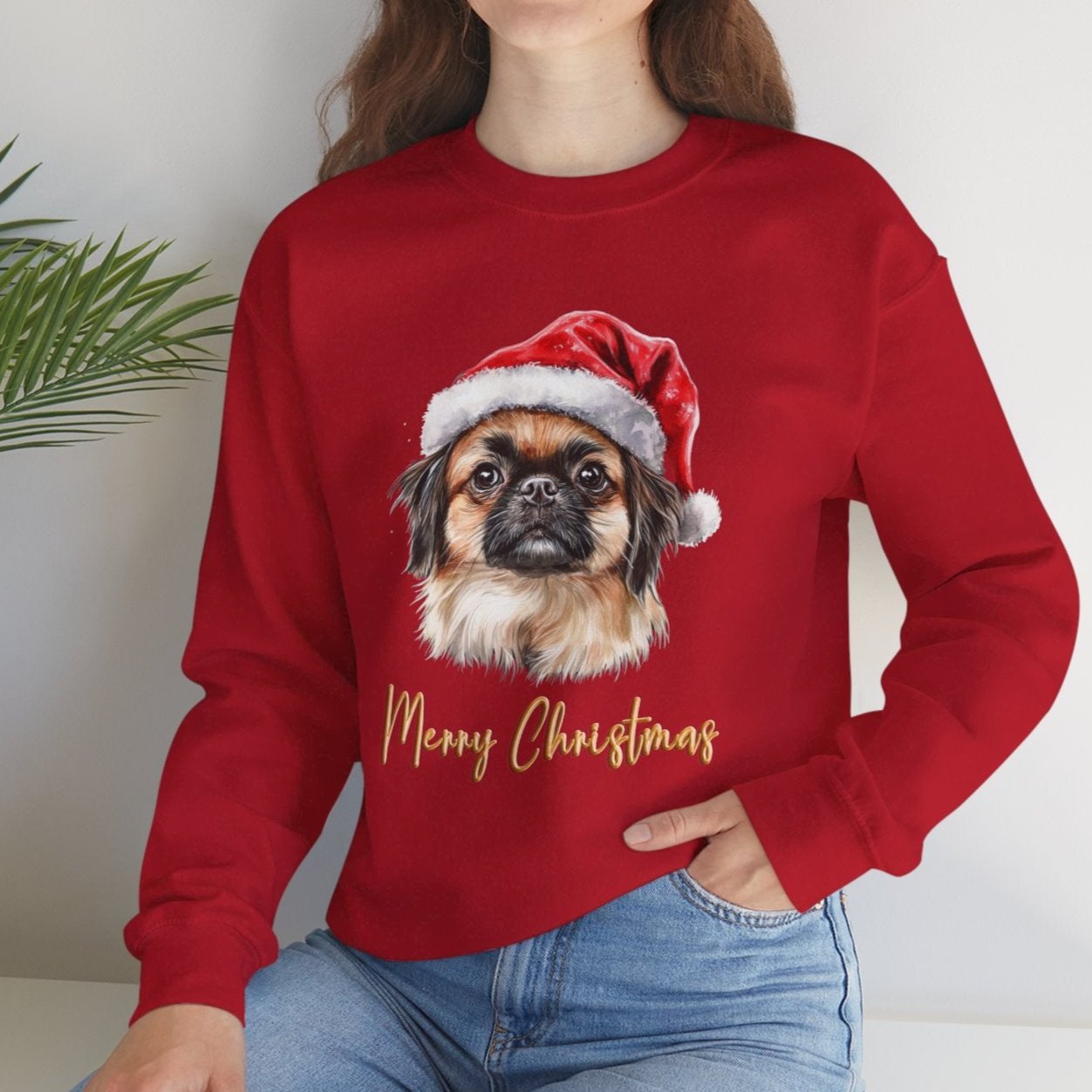 Pekingese In A Santa Hat Sweatshirt