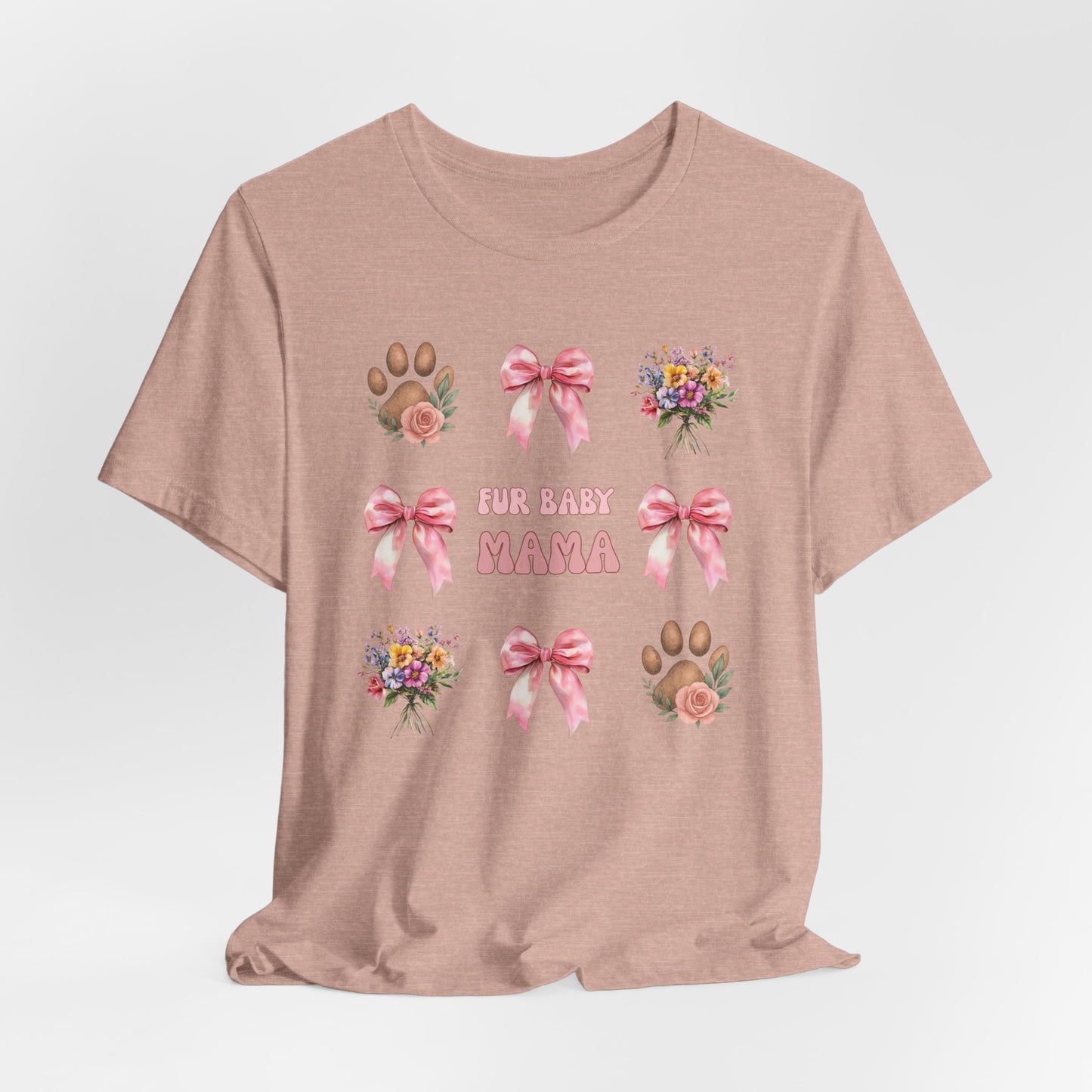 Fur Baby Mama T-Shirt – Soft Cotton Tee with Pink Bows – Gift for Pet Moms