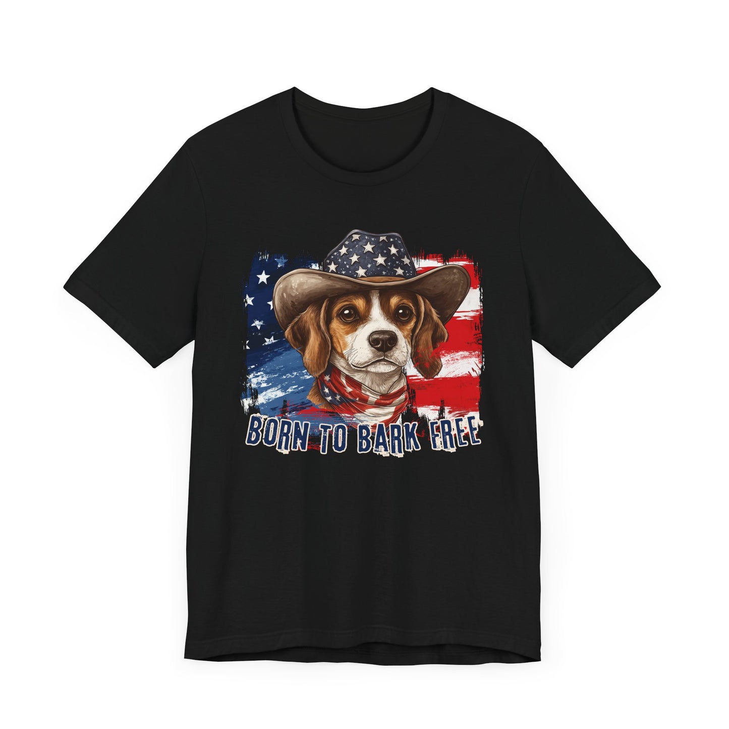 Beagle Patriotic T-Shirt "Born to Bark Free" - Dog-Themed Patriotic Design