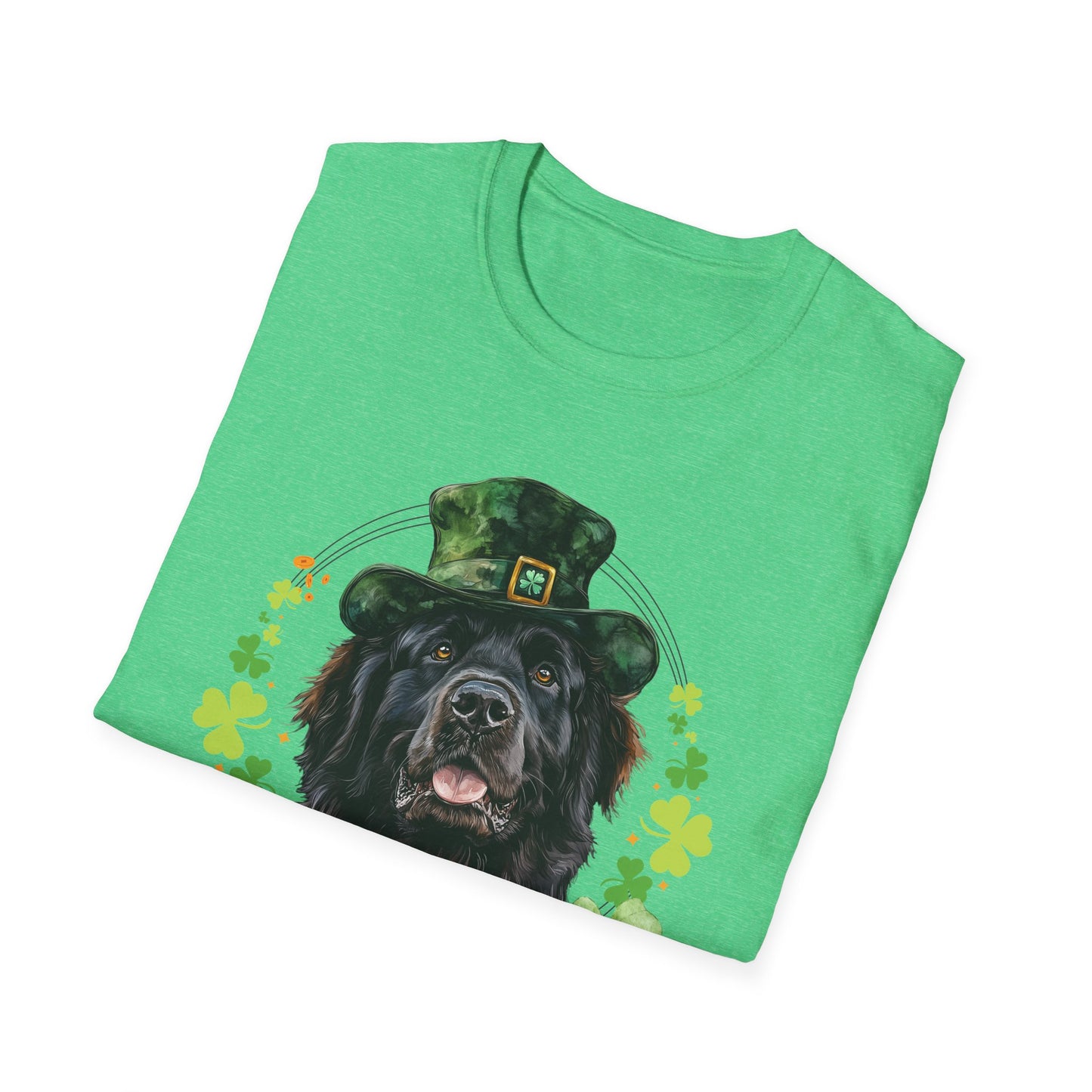St. Patrick’s Day newfoundland dog t-shirt with a lucky shamrock print, great for dog lovers