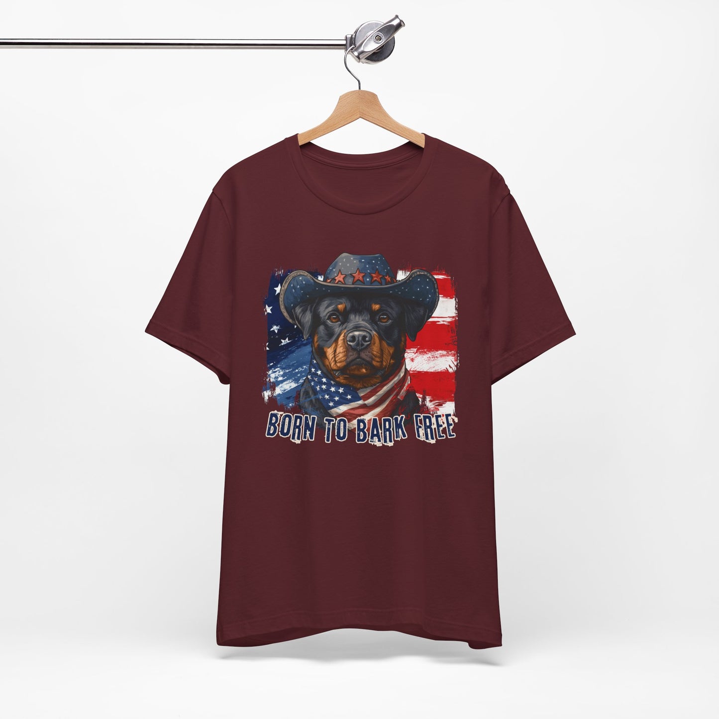 Rottweiler Patriotic T-Shirt "Born to Bark Free" - Dog-Themed Patriotic Design