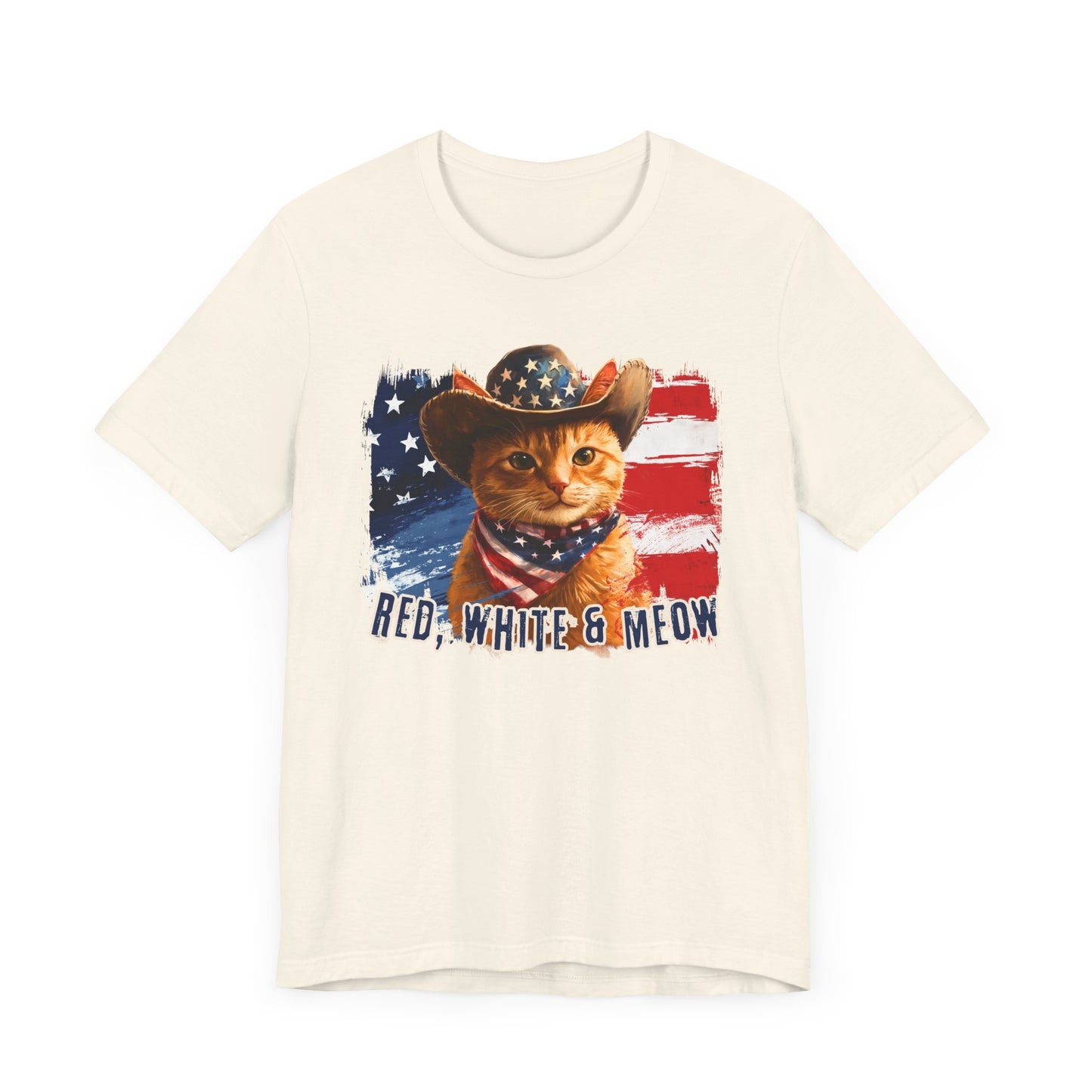 Ginger Cat Patriotic T-Shirt "Red, White & Meow" - Cat-Themed Patriotic Design