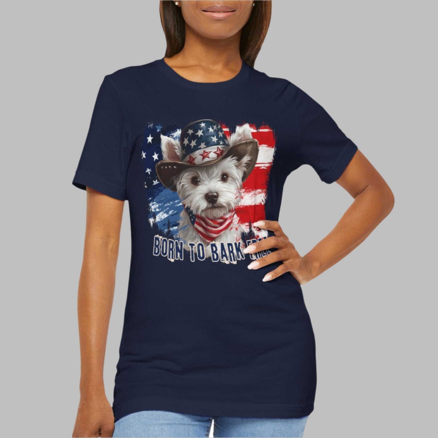 born to bark free westie patriotic t-shirt, 4th of july, independance day dog lover t-shirt