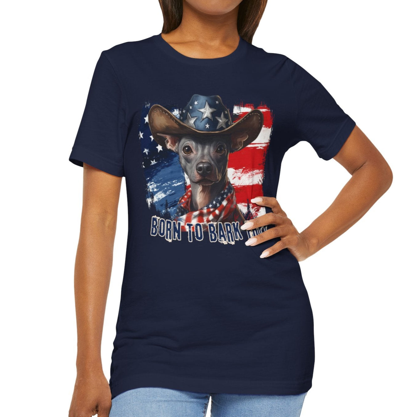 Xoloitzquintli - Mexican Hairless - Patriotic T-Shirt "Born to Bark Free"