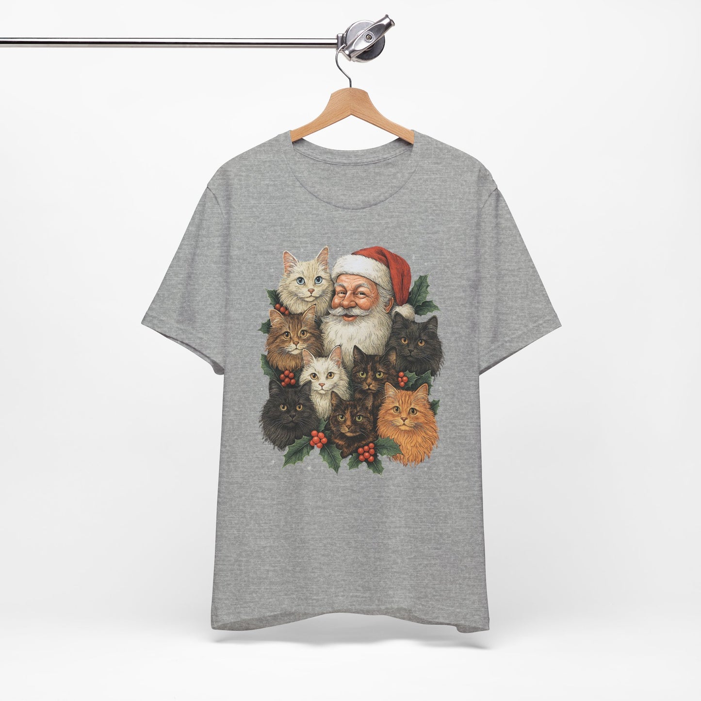 Santa & His Fluffy Cats Christmas T-Shirt – Vintage Holiday Cat Lover Tee