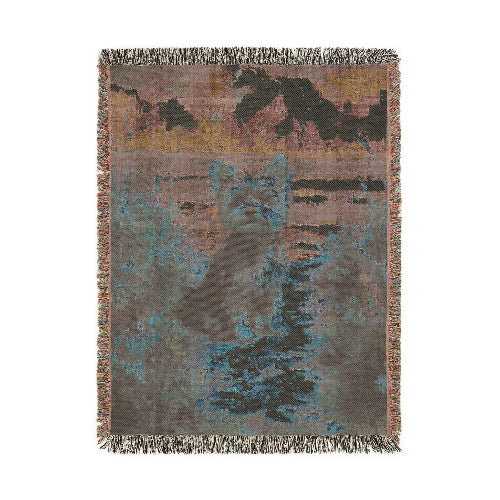 Yorkie by the Seaside – Woven Blanket - Floral Dog Design for Home Comfort - Customization available