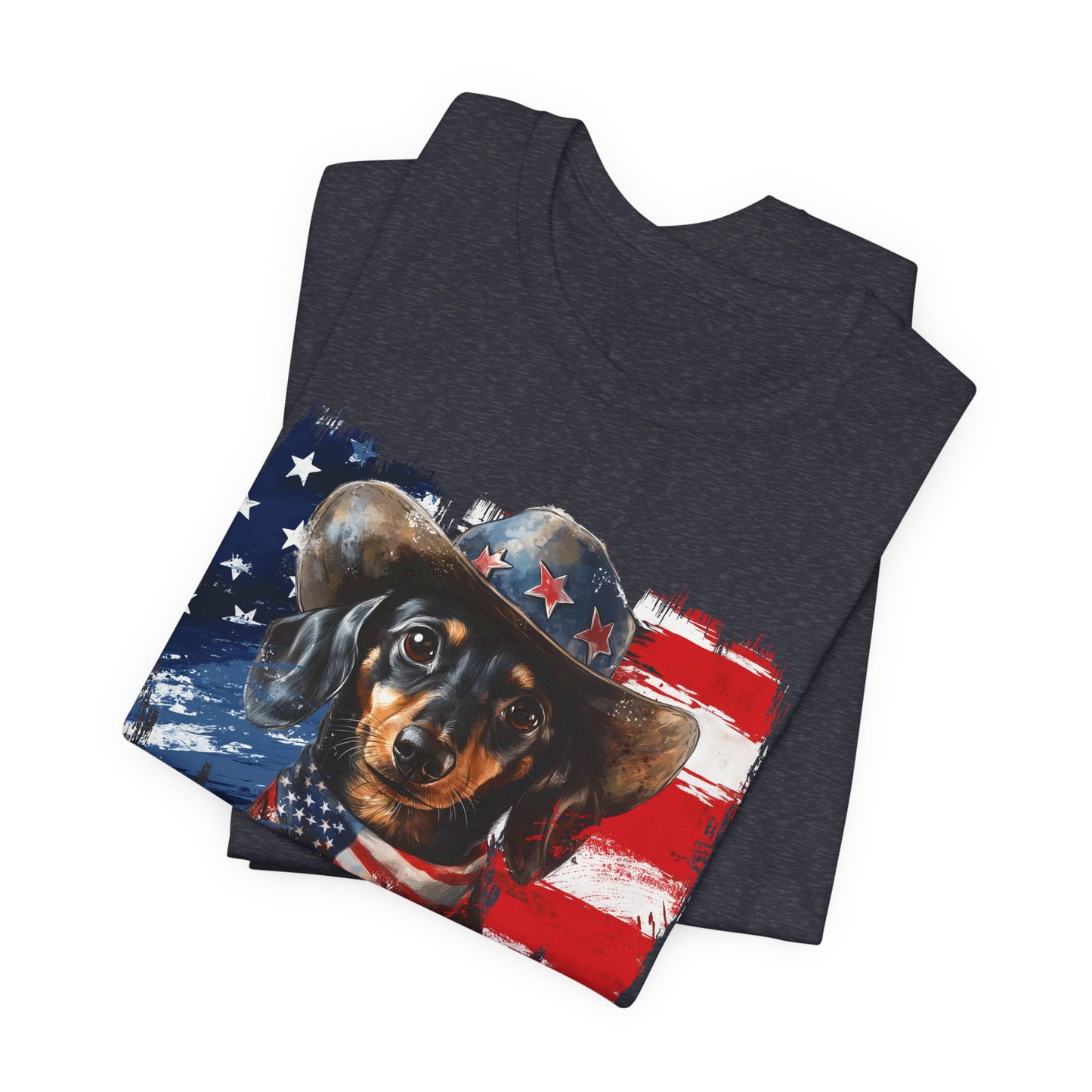 Dachshund Patriotic T-Shirt "Born to Bark Free" - Dog-Themed Patriotic Design