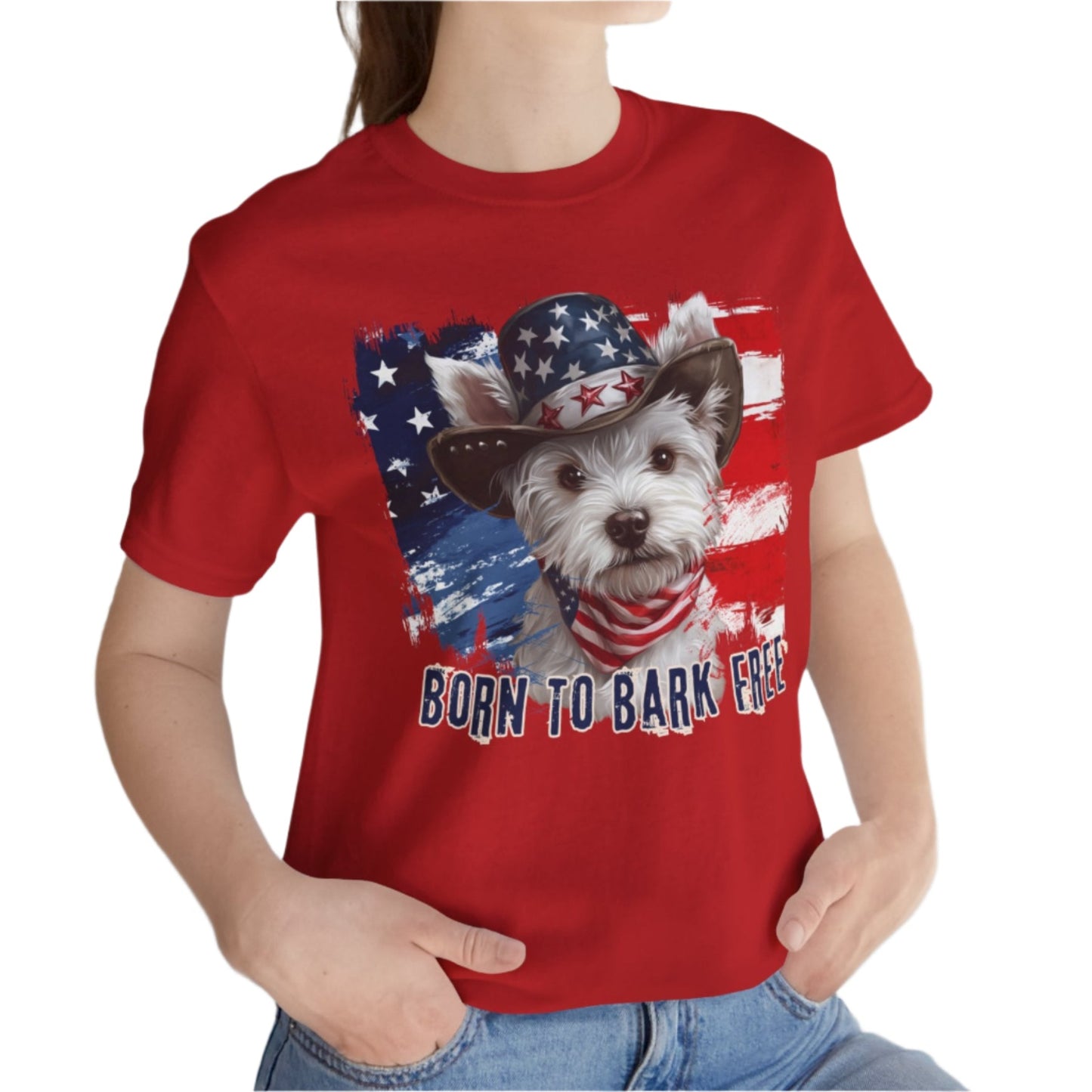 born to bark free westie patriotic t-shirt, 4th of july, independance day dog lover t-shirt