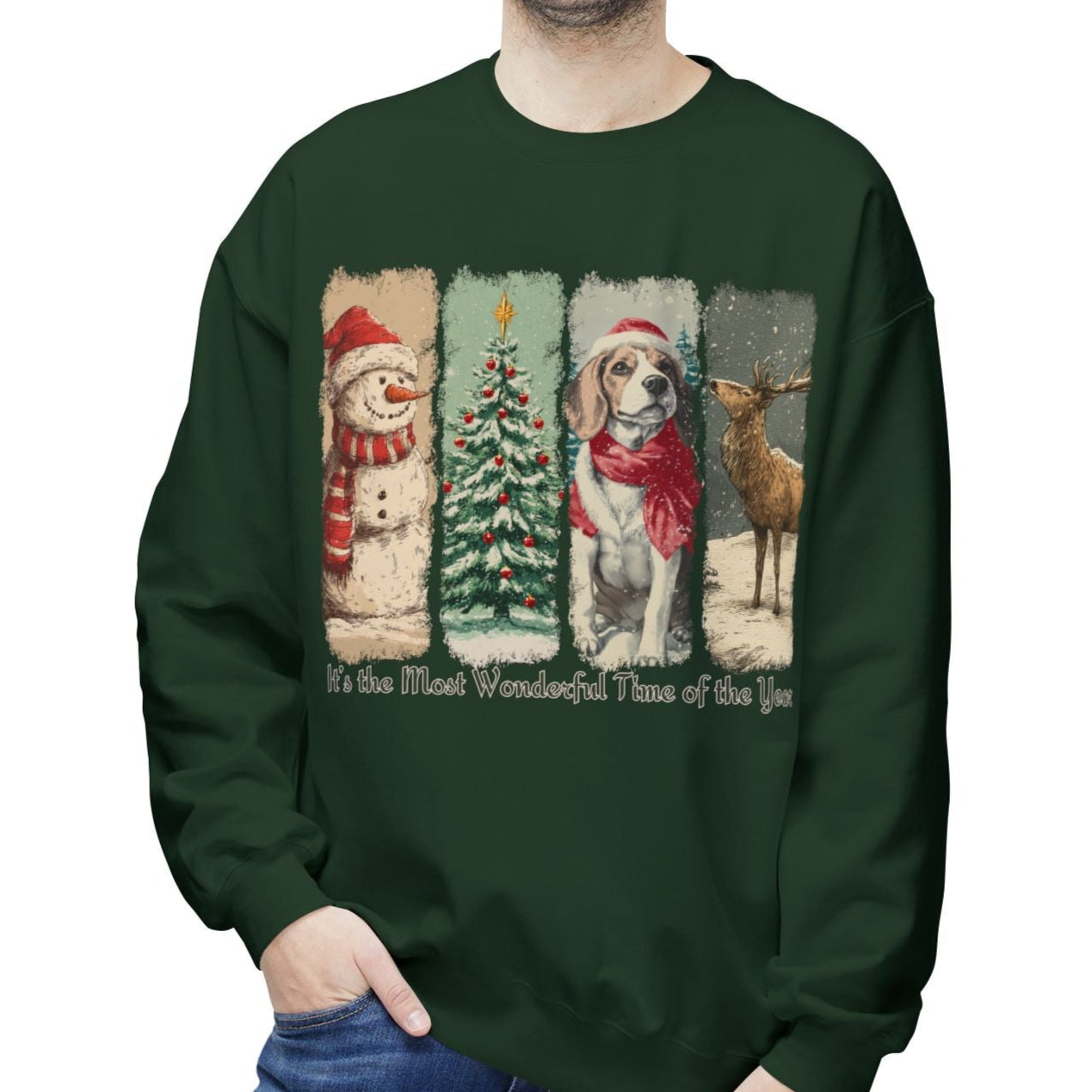 Beagle Santa – Vintage Brush Stroke Christmas Sweater