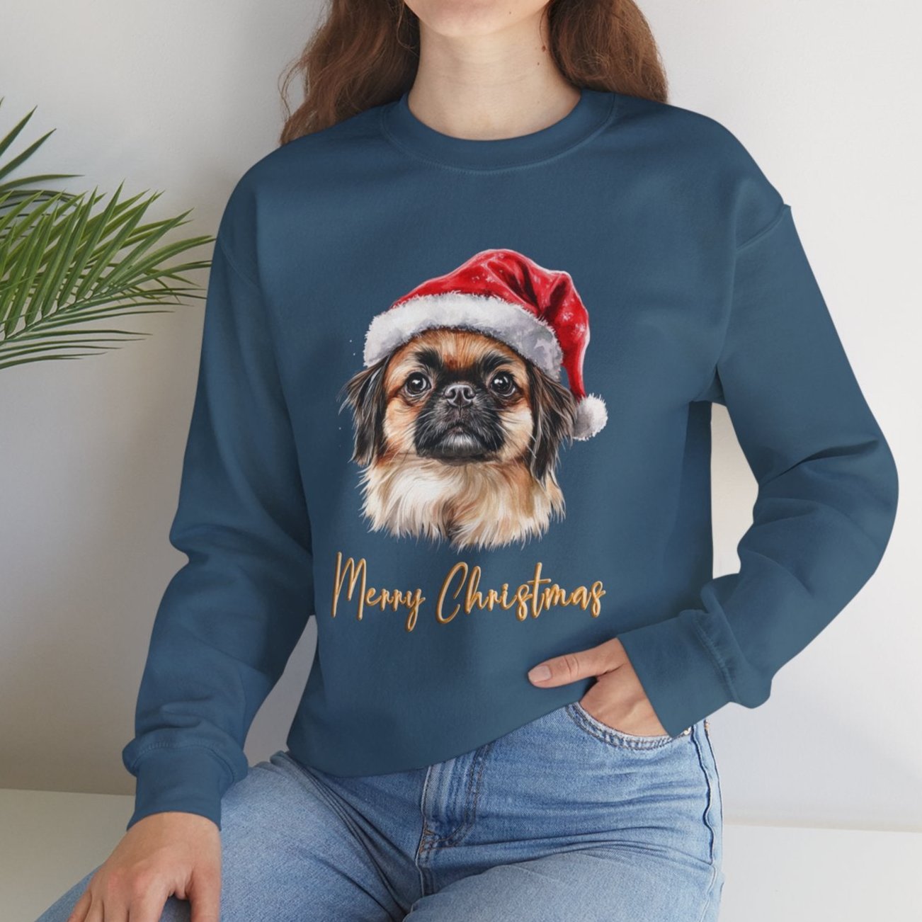 Pekingese In A Santa Hat Sweatshirt
