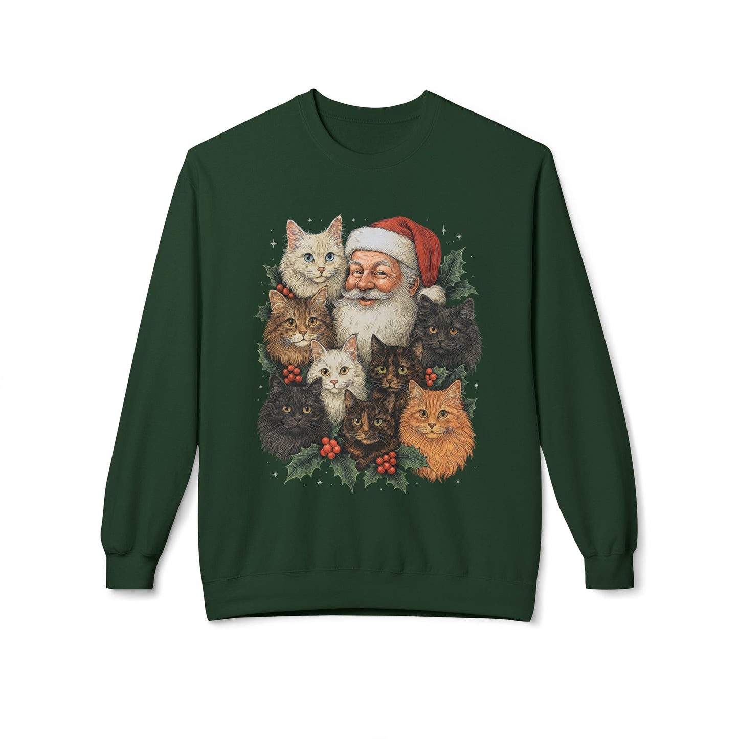 Santa & His Fluffy Cats Christmas Sweatshirt – Vintage Holiday Cat Lover Sweater