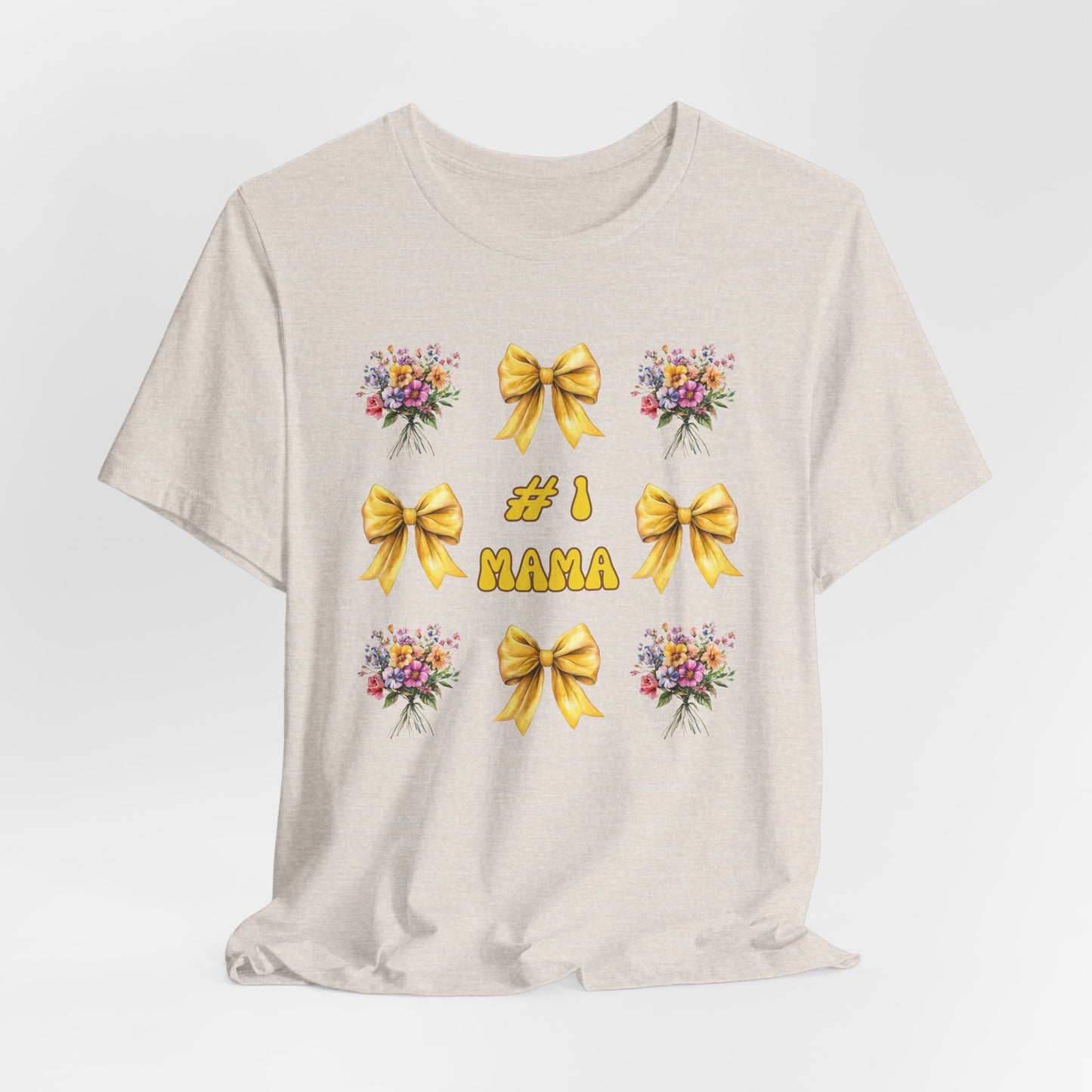 #1 Mama T-Shirt – Mother's Day Gift with Yellow Bows and Florals – Soft Cotton Tee