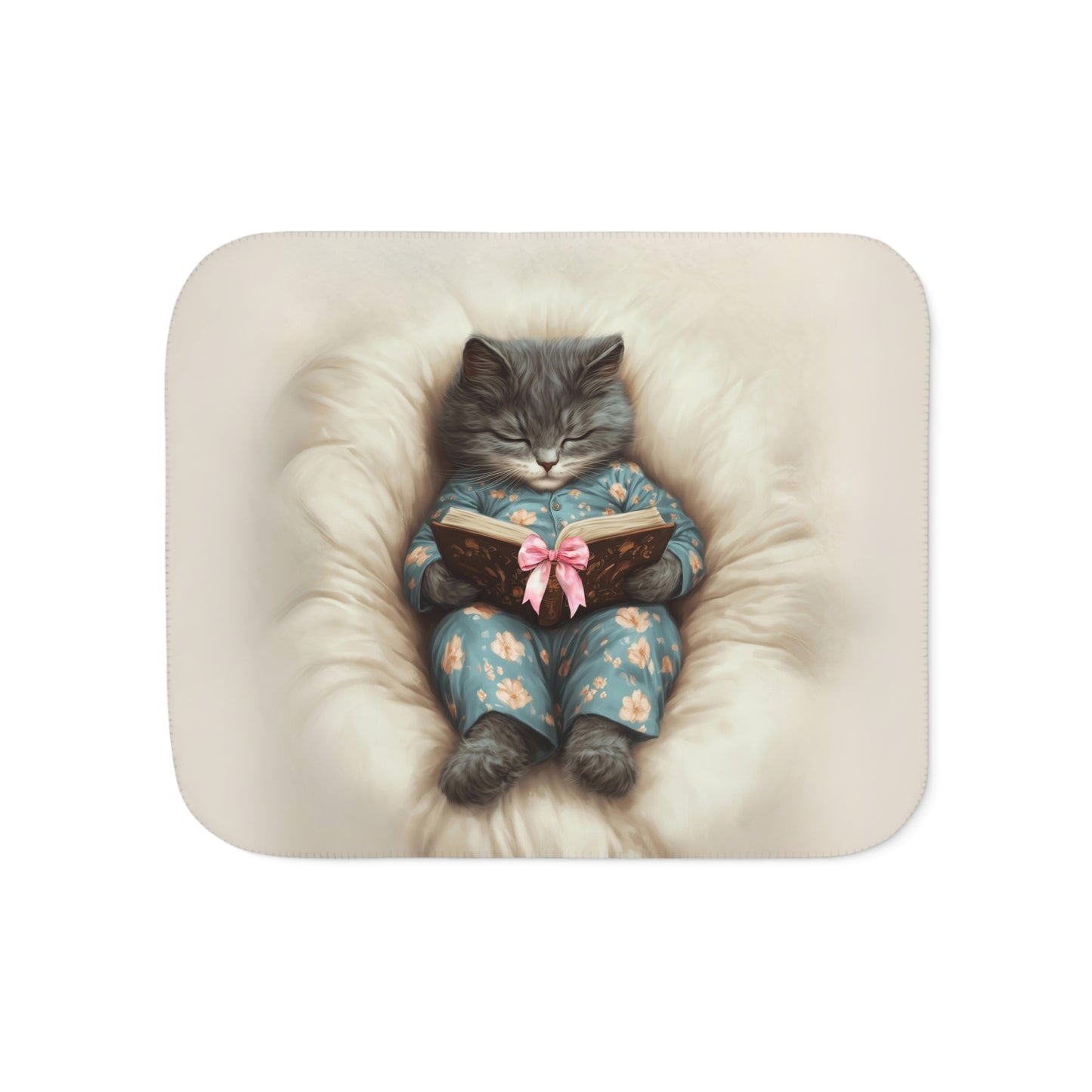 Comfort Zone - Cozy Cat Reading Blanket – Custom Sherpa Throw, Beige - Horizontal