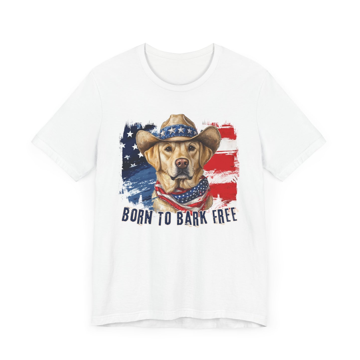 Yellow Labrador Patriotic T-Shirt "Born to Bark Free"
