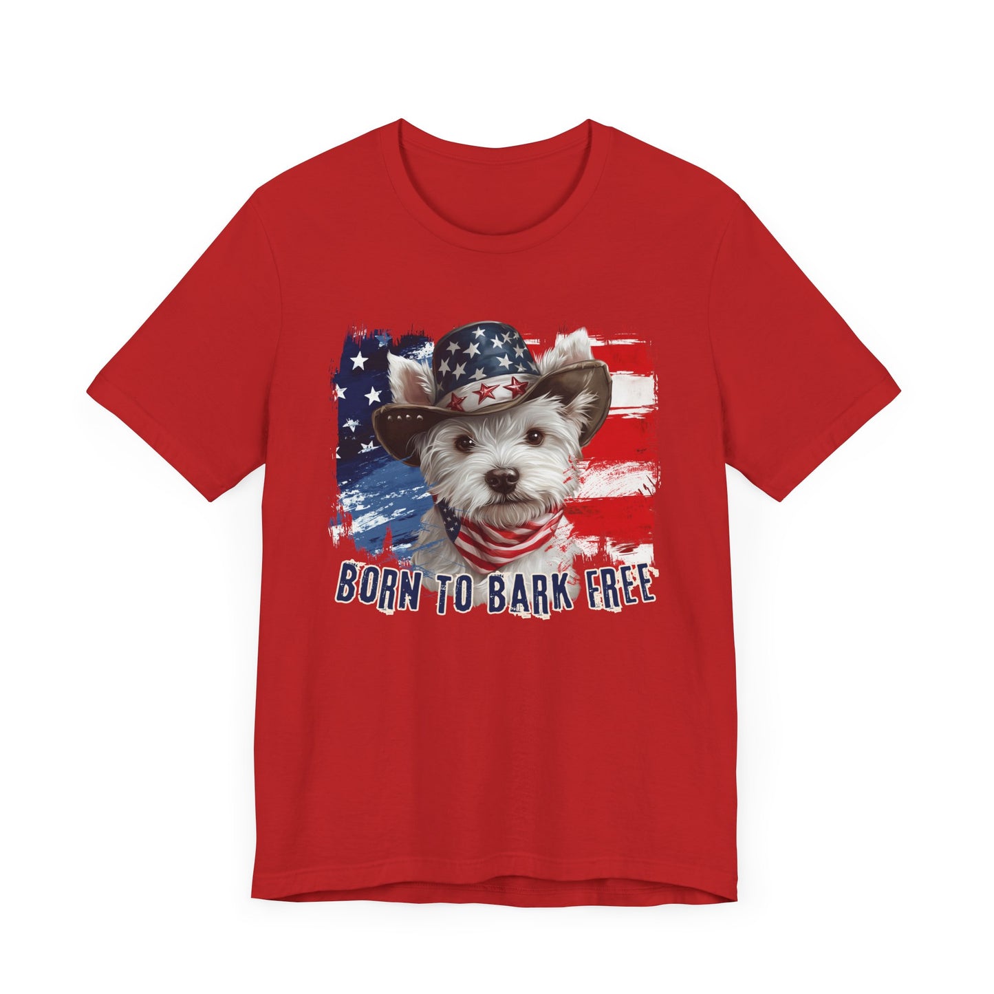 Westie Patriotic T-Shirt "Born to Bark Free" - Dog-Themed Patriotic Design
