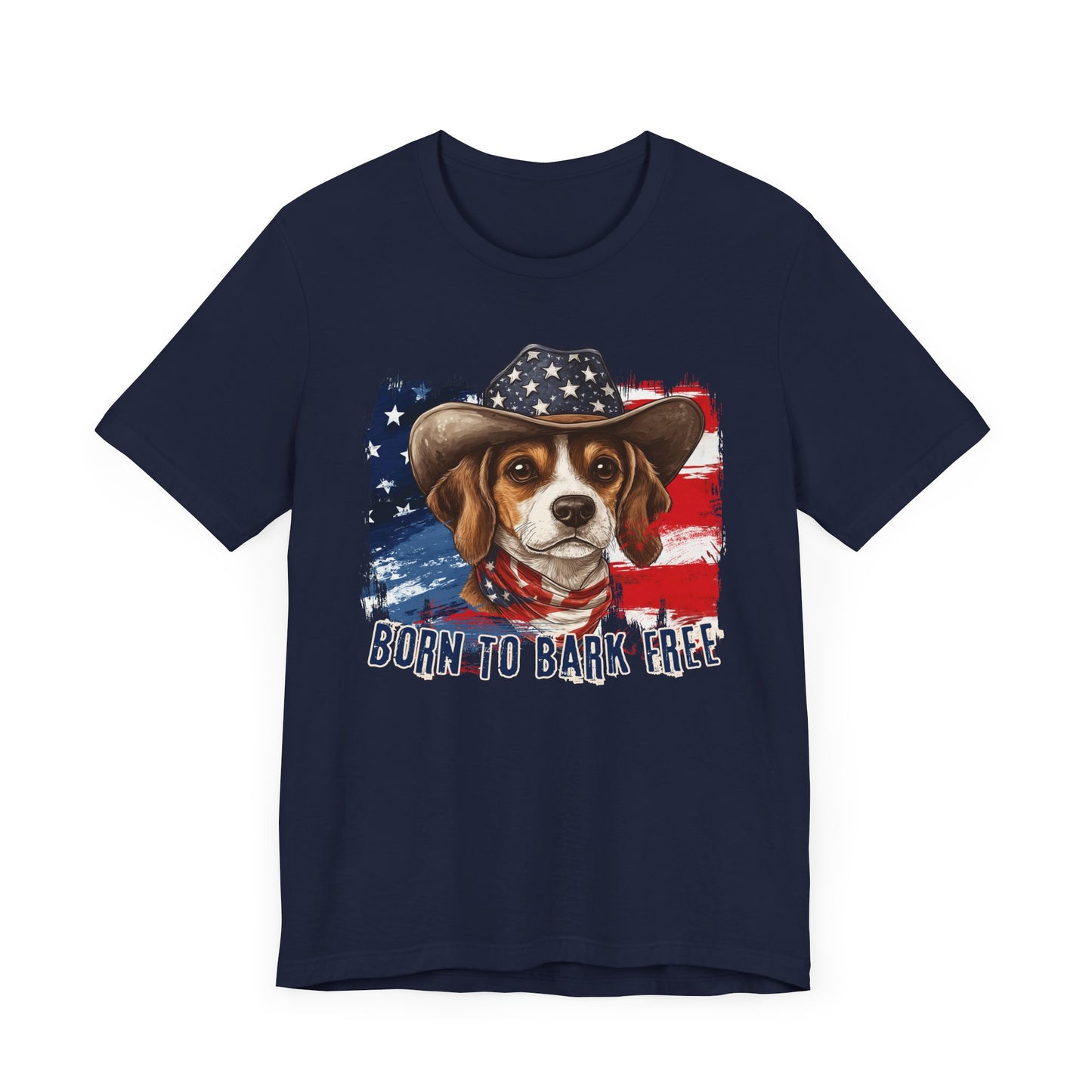 Beagle Patriotic T-Shirt "Born to Bark Free" - Dog-Themed Patriotic Design