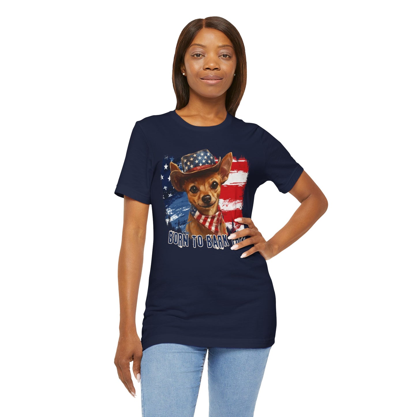 Brown Rat Terrier Patriotic T-Shirt "Born to Bark Free"
