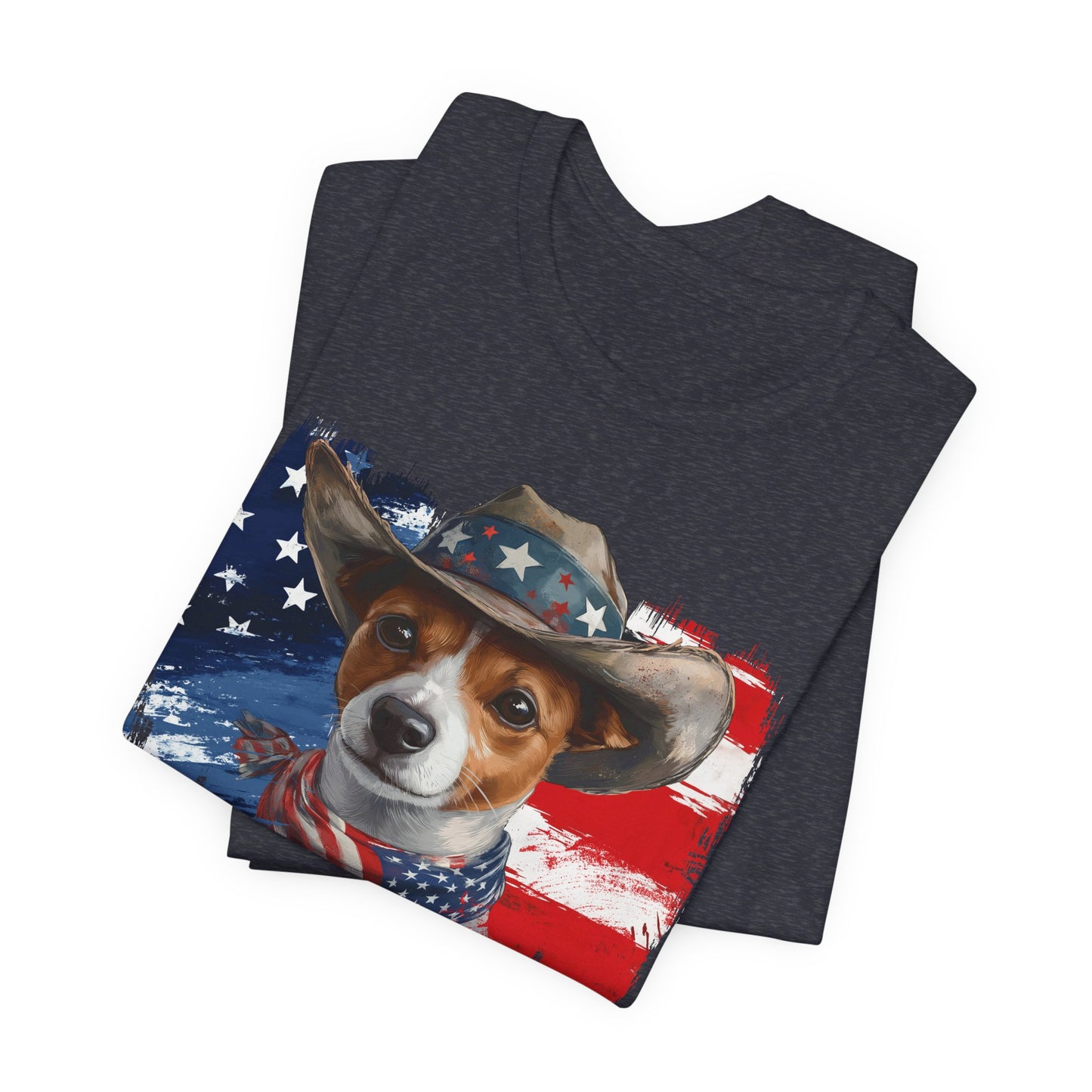 Jack Russel Patriotic T-Shirt "Born to Bark Free" - Dog-Themed Patriotic Design