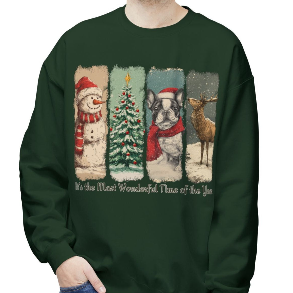 Frenchie Santa – Vintage Brush Stroke Christmas Sweater