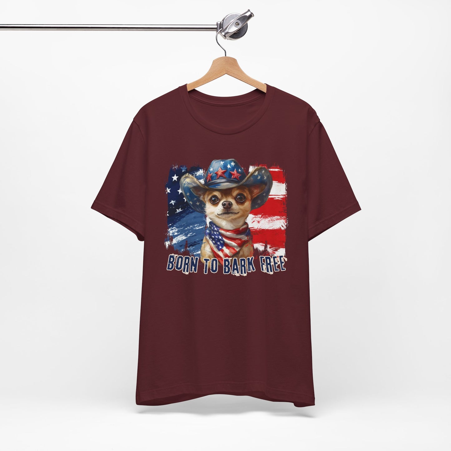 Chihuahua Patriotic T-Shirt "Born to Bark Free" - Dog-Themed Patriotic Design