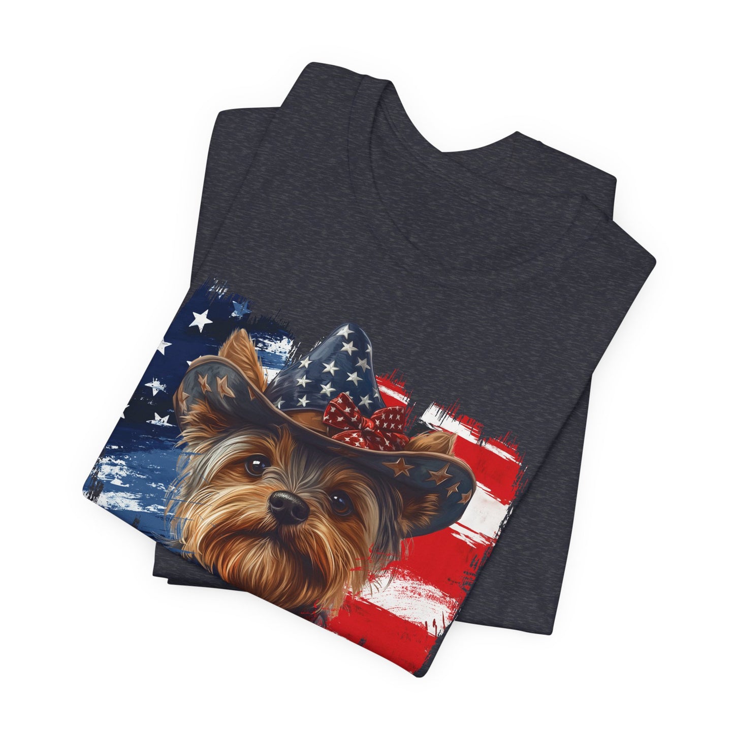 Yorkie Patriotic T-Shirt "Born to Bark Free" - Dog-Themed Patriotic Design