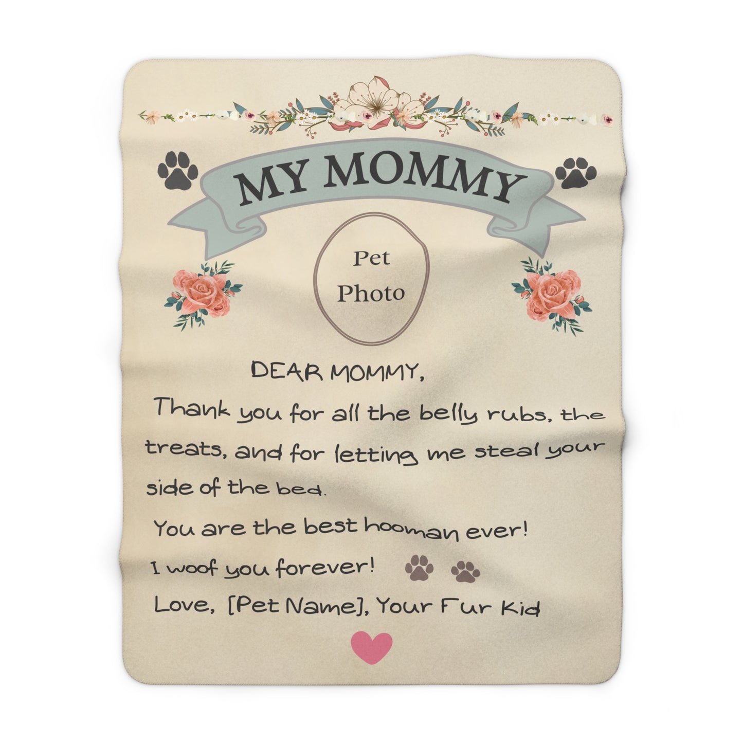 Personalized Dog Mom Blanket – Letter From Your Dog with Photo &Name - Shepra Fleece Blanket