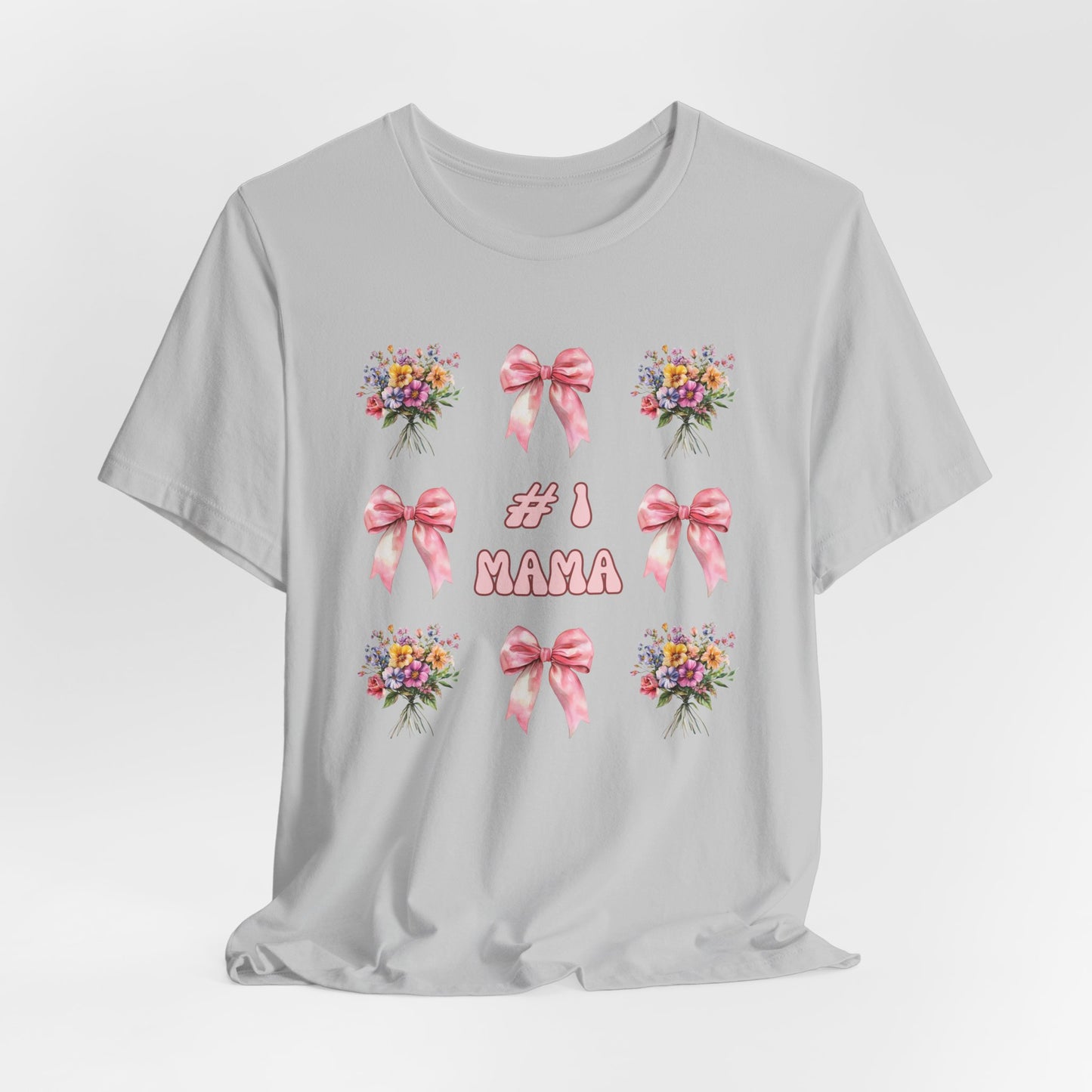 #1 Mama T-Shirt – Soft Cotton Tee with Pink Bows & Florals – Gift for Mom