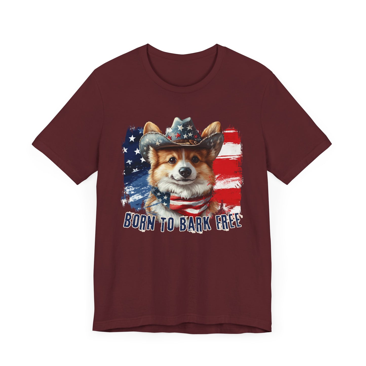 Corgi Patriotic T-Shirt "Born to Bark Free" - Dog-Themed Patriotic Design
