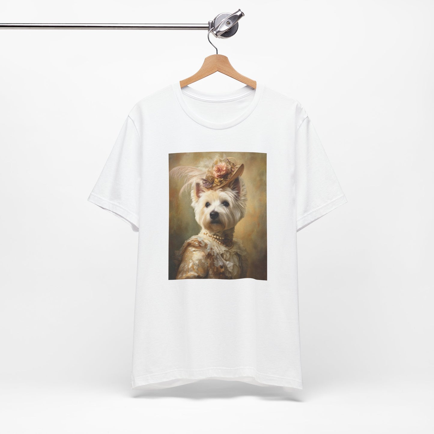 Royal Westie Girl Portrait Tee – Customizable Aristocrat Dog Shirt