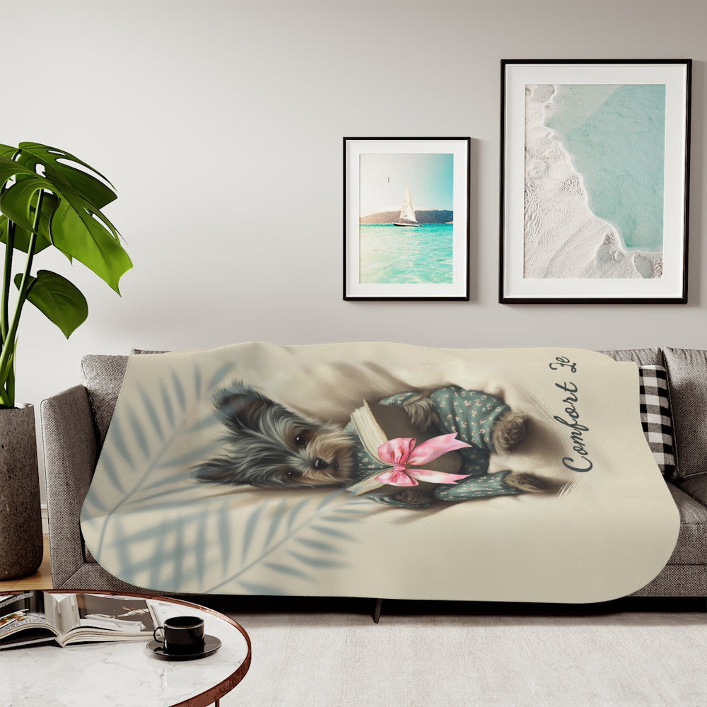Comfort Zone – Yorkie Blanket | Personalized Sherpa Fleece Throw| Gift for Dog Moms & Pet Lovers